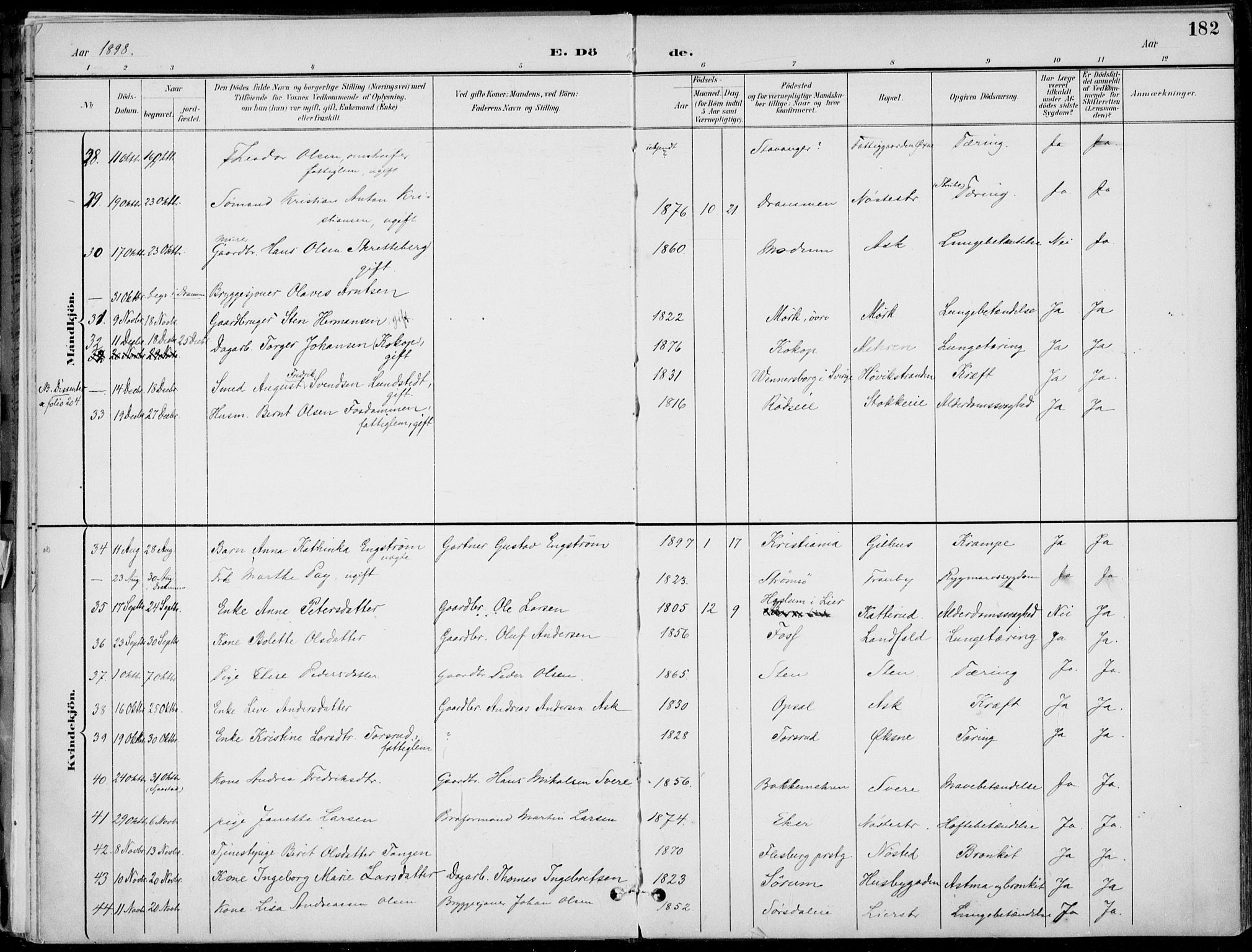 Lier kirkebøker, SAKO/A-230/F/Fa/L0016: Parish register (official) no. I 16, 1895-1900, p. 182