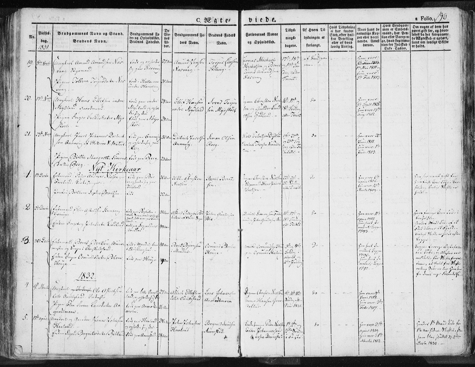Sokndal sokneprestkontor, SAST/A-101808: Parish register (official) no. A 7.1, 1826-1842, p. 190