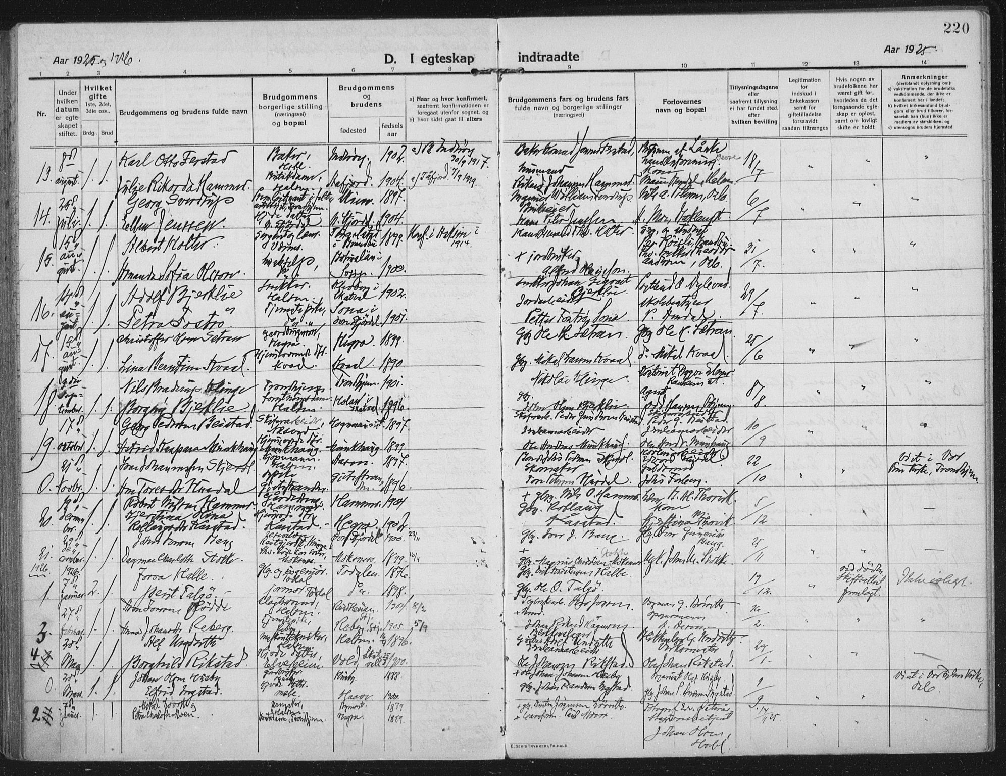 Ministerialprotokoller, klokkerbøker og fødselsregistre - Nord-Trøndelag, SAT/A-1458/709/L0083: Parish register (official) no. 709A23, 1916-1928, p. 220