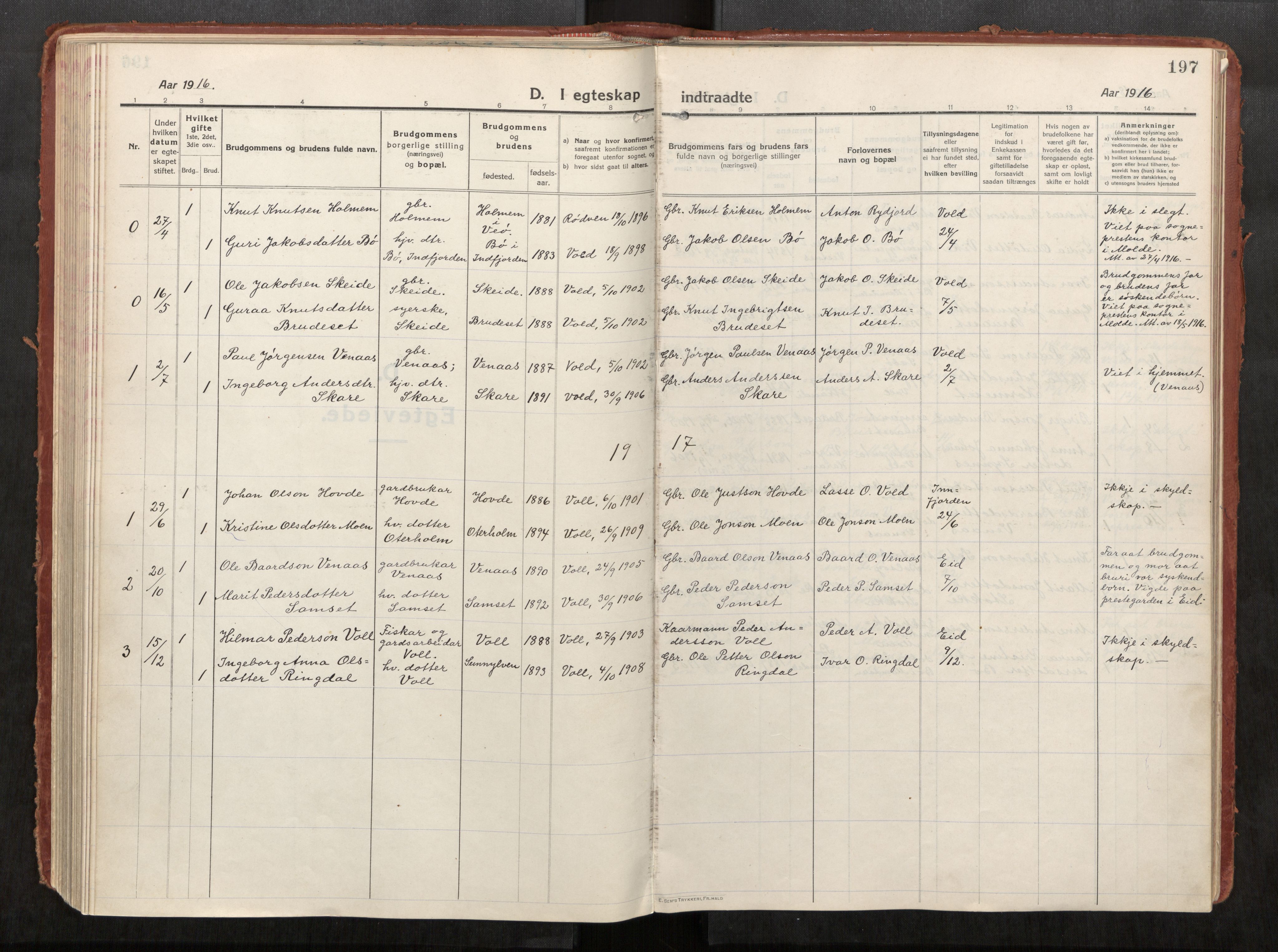 Eid sokneprestkontor, SAT/A-1254: Parish register (official) no. 543A04, 1916-1956, p. 197