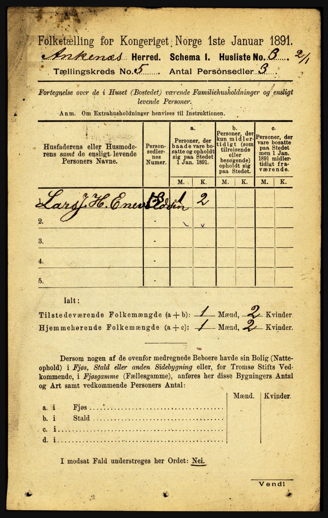 RA, 1891 census for 1855 Ankenes, 1891, p. 2671