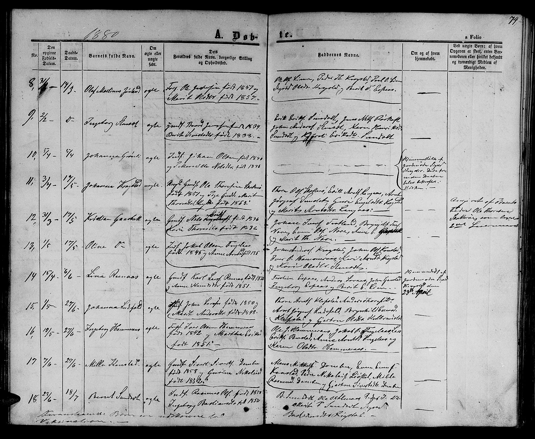 Ministerialprotokoller, klokkerbøker og fødselsregistre - Sør-Trøndelag, SAT/A-1456/694/L1131: Parish register (copy) no. 694C03, 1858-1886, p. 74