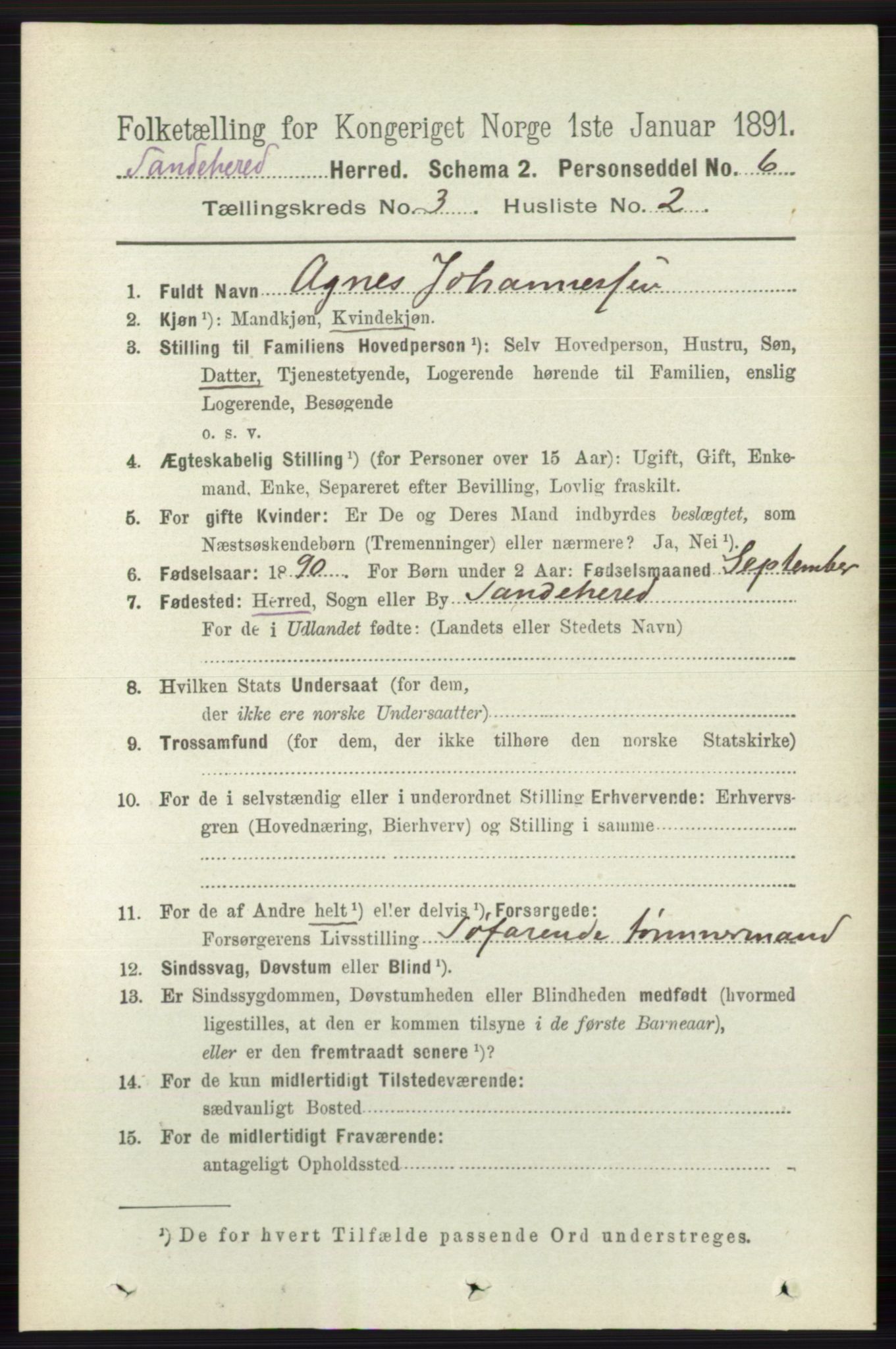 RA, 1891 census for 0724 Sandeherred, 1891, p. 1992