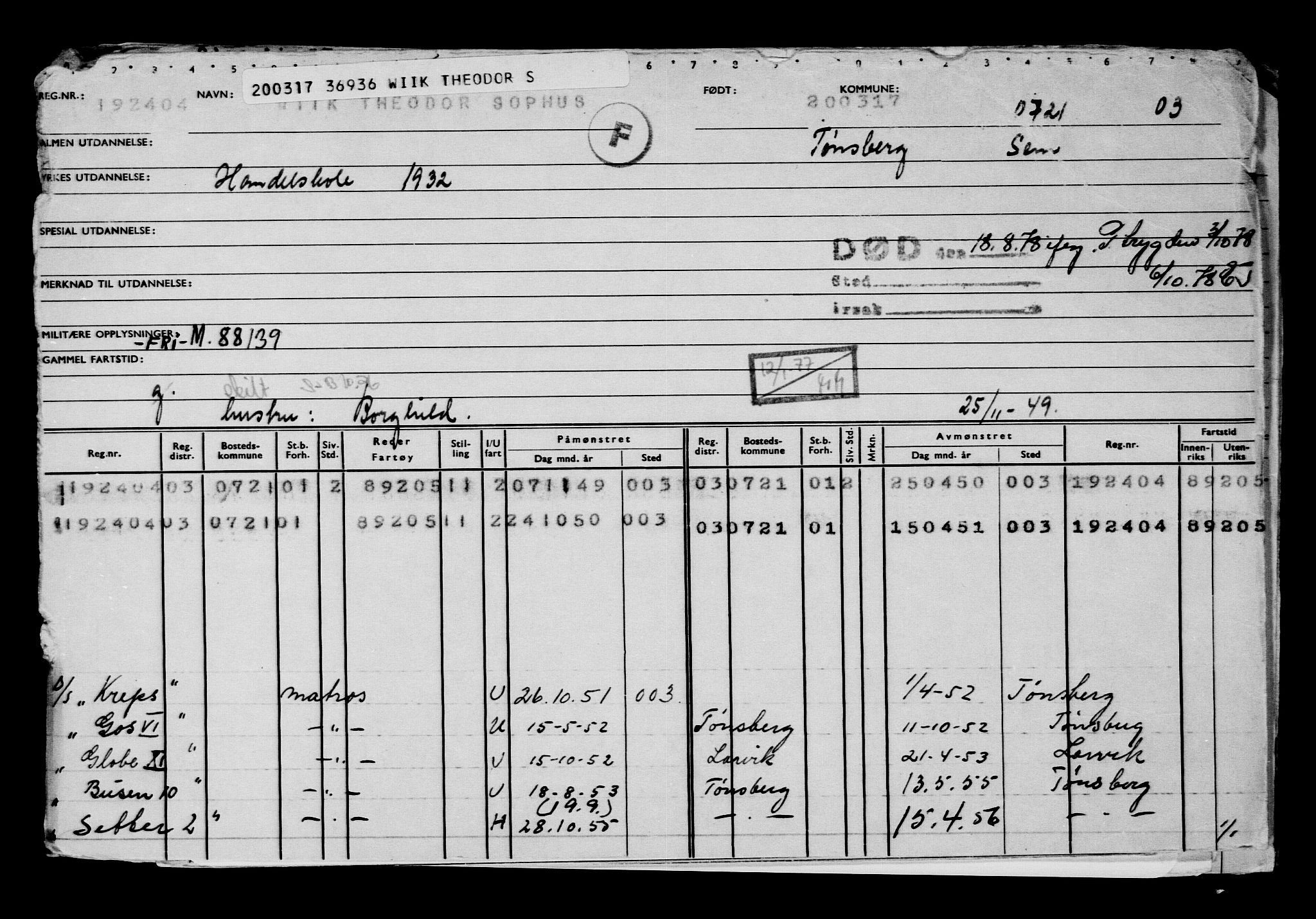 Direktoratet for sjømenn, AV/RA-S-3545/G/Gb/L0147: Hovedkort, 1917, p. 165