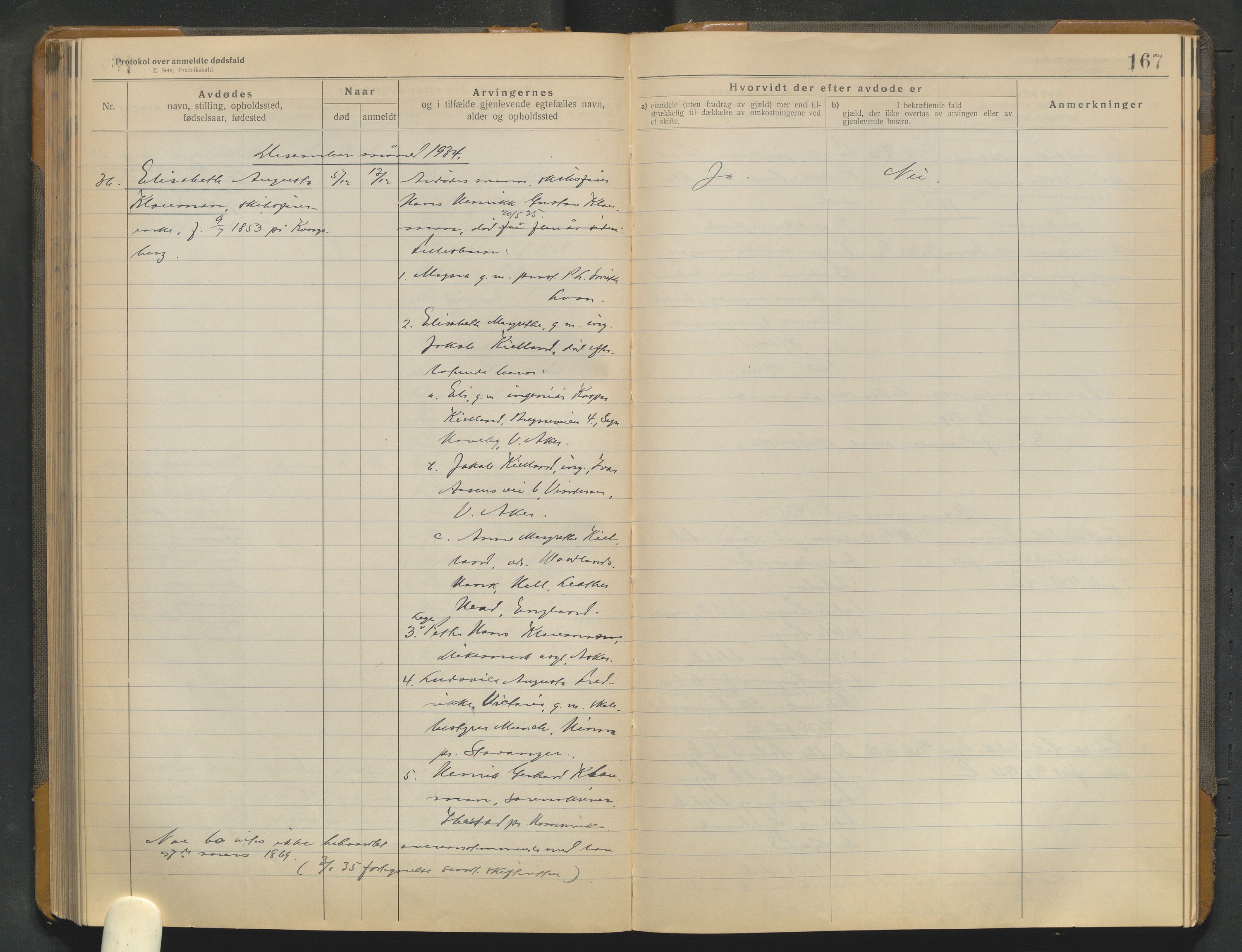 Lom lensmannskontor, AV/SAH-PGL-006/H/Ha/Haa/L0001/0004: Dødsfallsprotokoller / Dødsfallsprotokoll, 1922-1937, p. 167