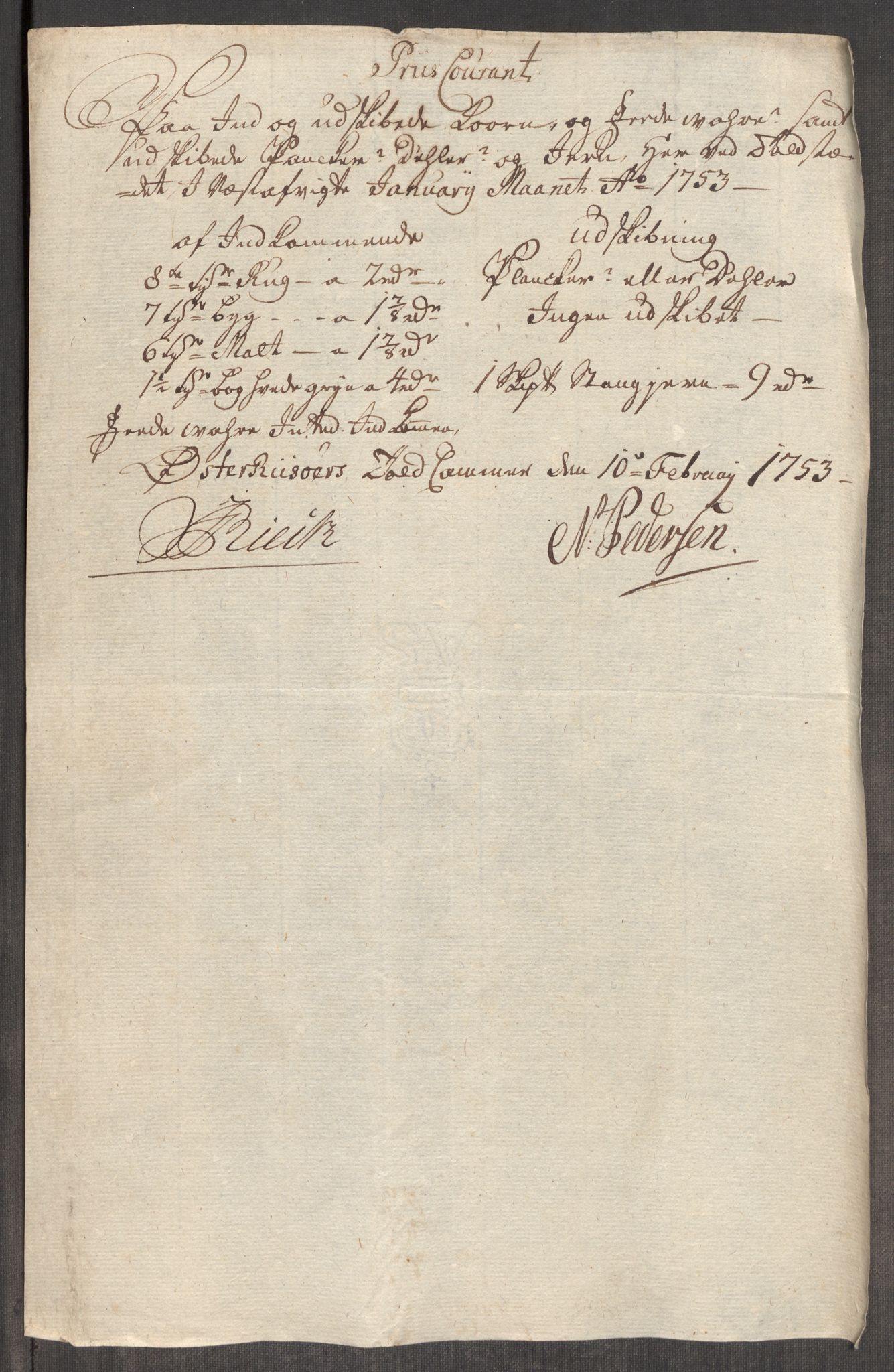 Rentekammeret inntil 1814, Realistisk ordnet avdeling, AV/RA-EA-4070/Oe/L0005: [Ø1]: Priskuranter, 1753-1757, p. 117