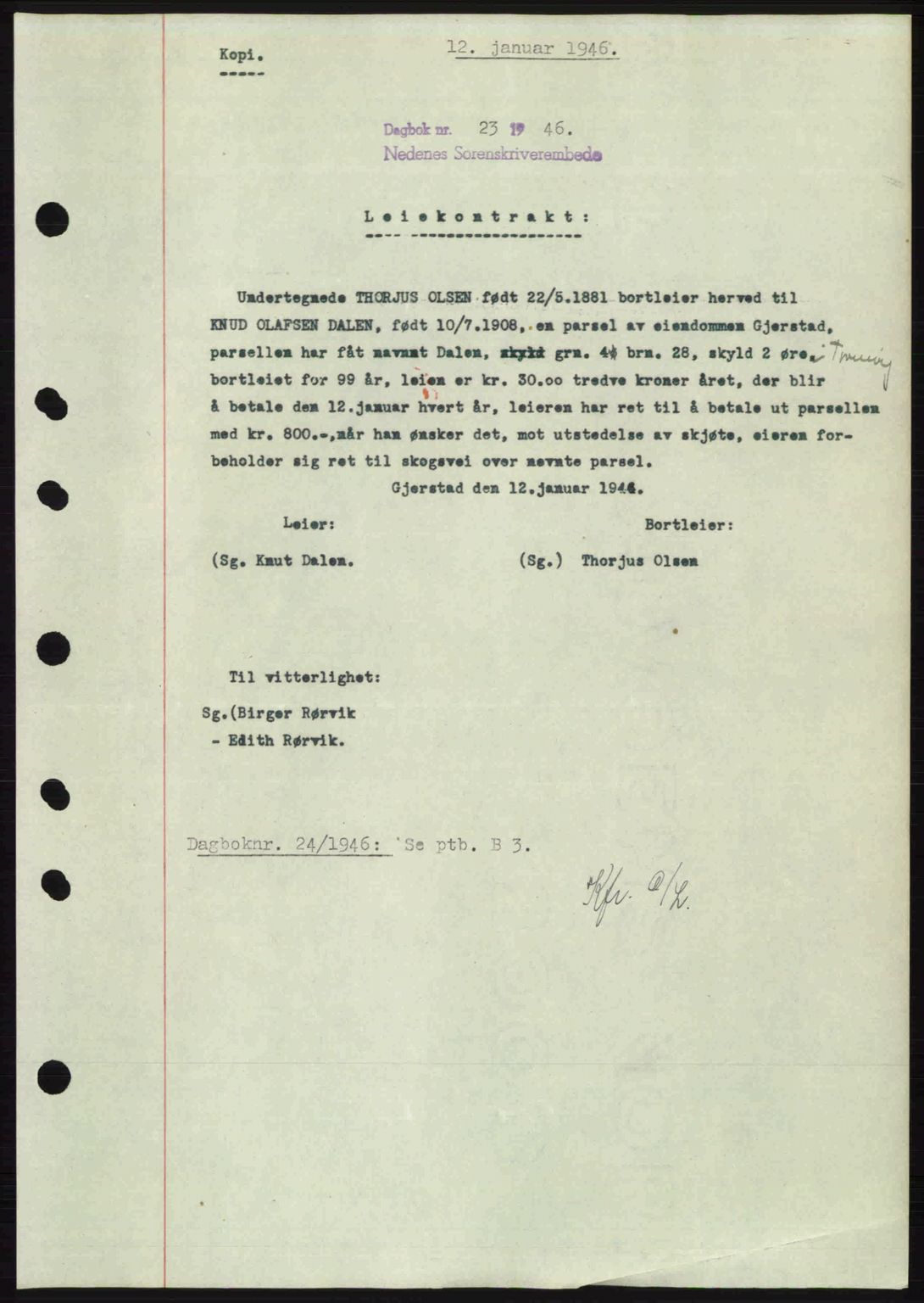 Nedenes sorenskriveri, SAK/1221-0006/G/Gb/Gba/L0054: Mortgage book no. A6c, 1946-1946, Diary no: : 23/1946