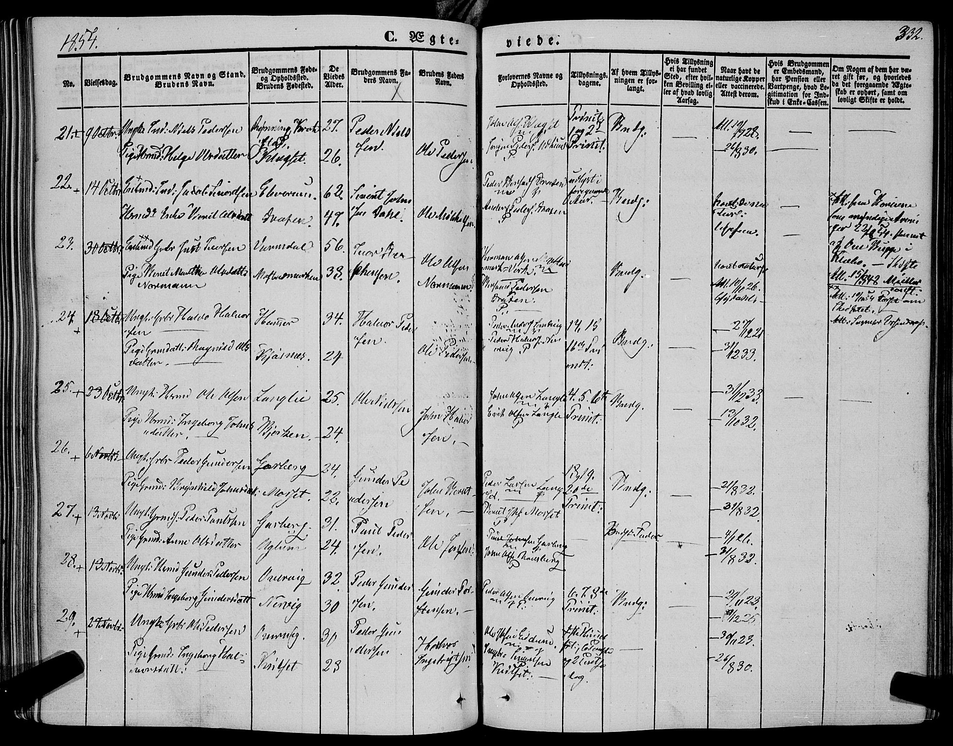 Ministerialprotokoller, klokkerbøker og fødselsregistre - Sør-Trøndelag, SAT/A-1456/695/L1145: Parish register (official) no. 695A06 /1, 1843-1859, p. 332