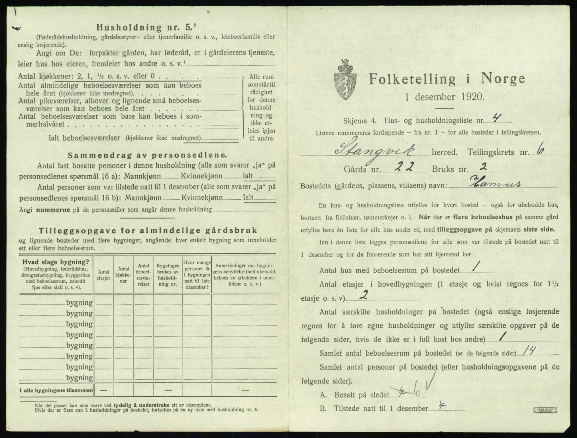 SAT, 1920 census for Stangvik, 1920, p. 564