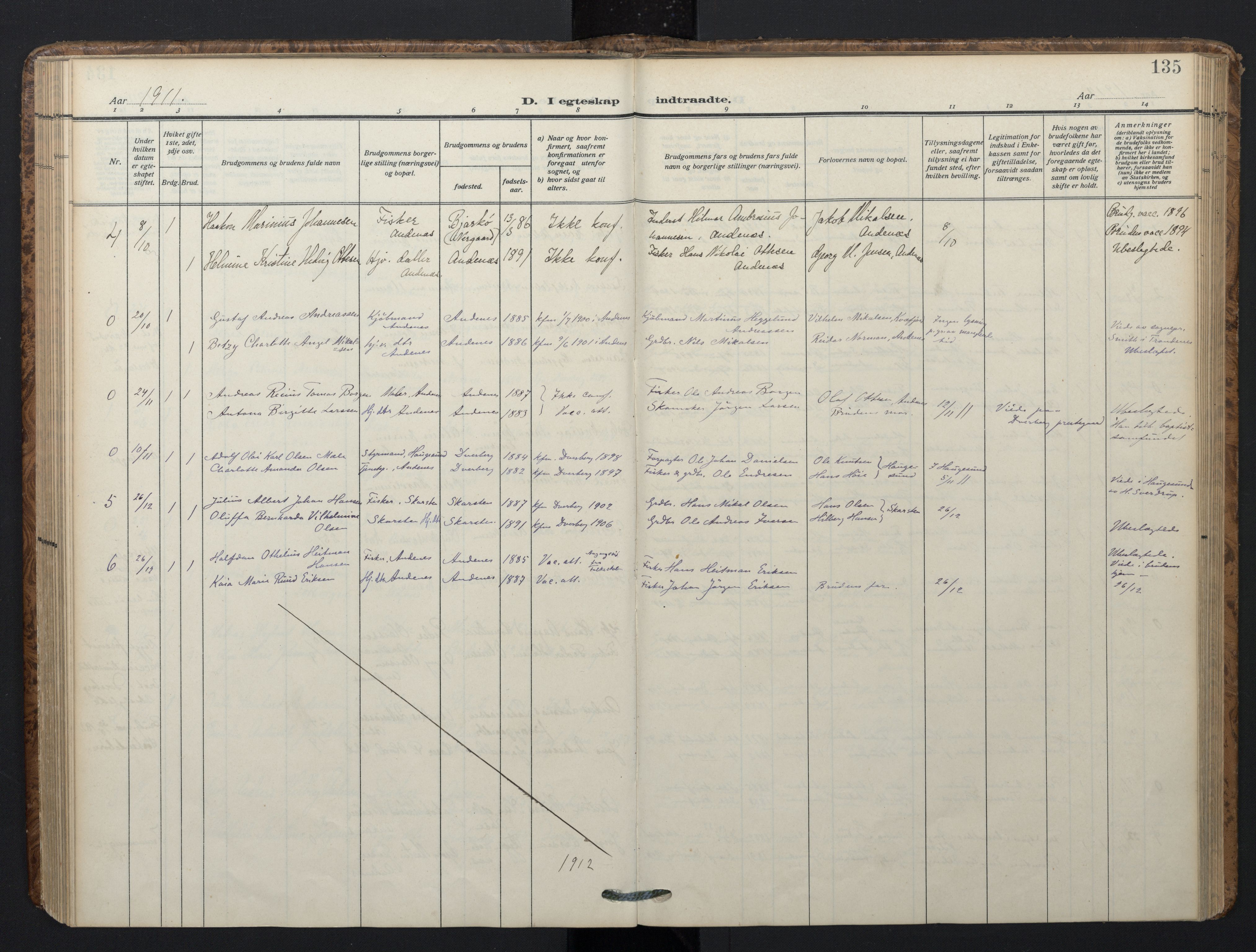 Ministerialprotokoller, klokkerbøker og fødselsregistre - Nordland, SAT/A-1459/899/L1438: Parish register (official) no. 899A06, 1909-1922, p. 135