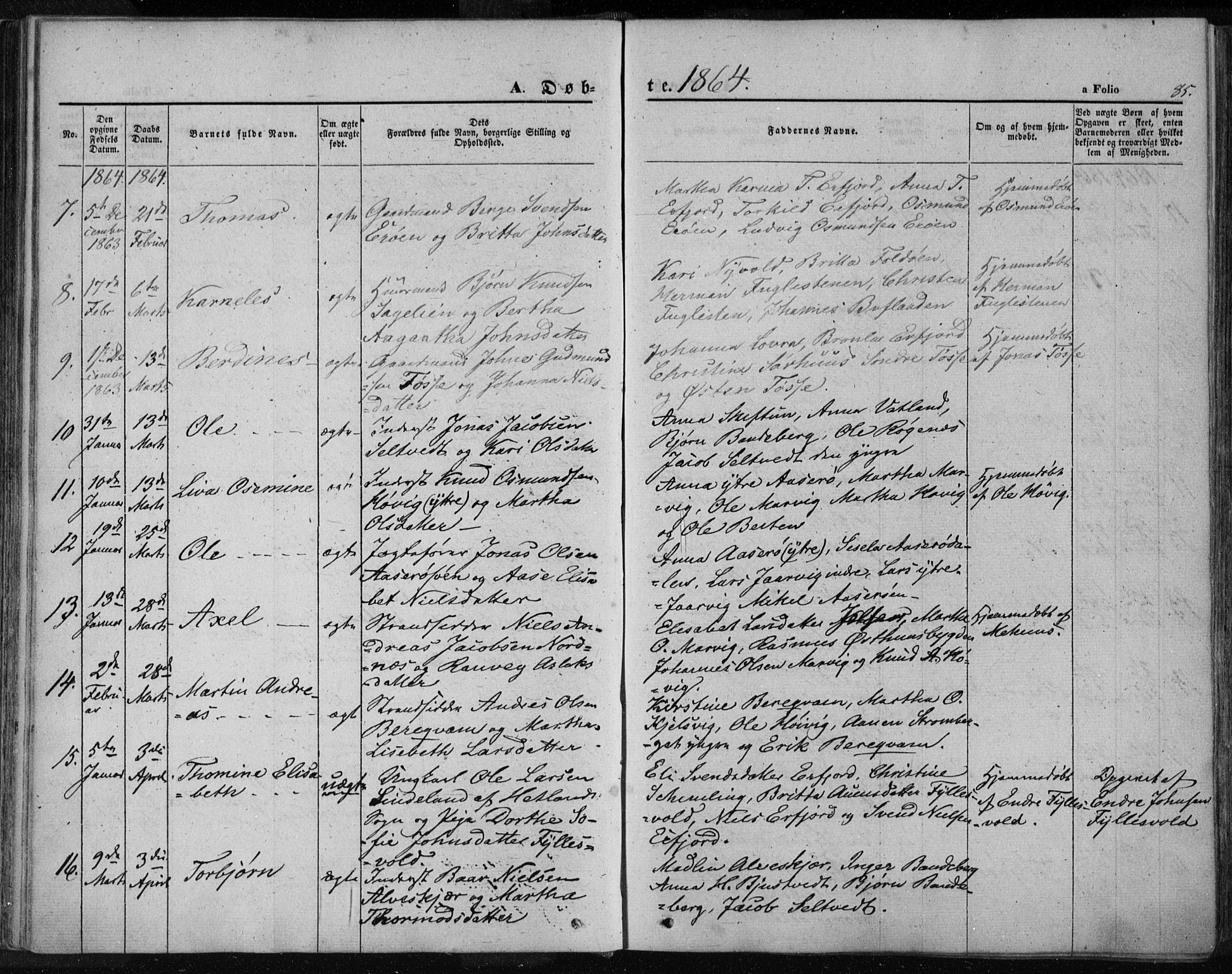 Jelsa sokneprestkontor, AV/SAST-A-101842/01/IV: Parish register (official) no. A 7, 1854-1866, p. 85