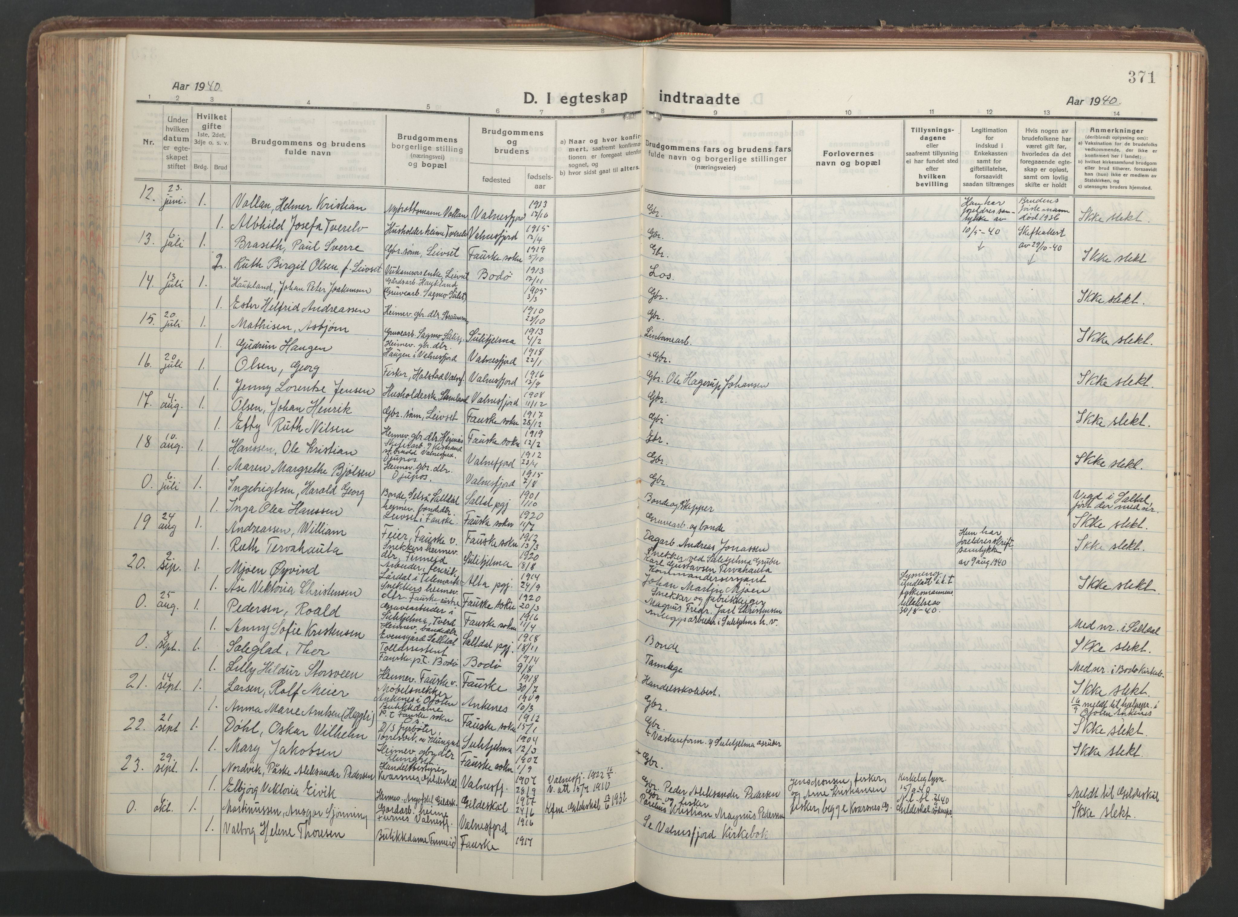 Ministerialprotokoller, klokkerbøker og fødselsregistre - Nordland, AV/SAT-A-1459/849/L0700: Parish register (copy) no. 849C01, 1919-1946, p. 371