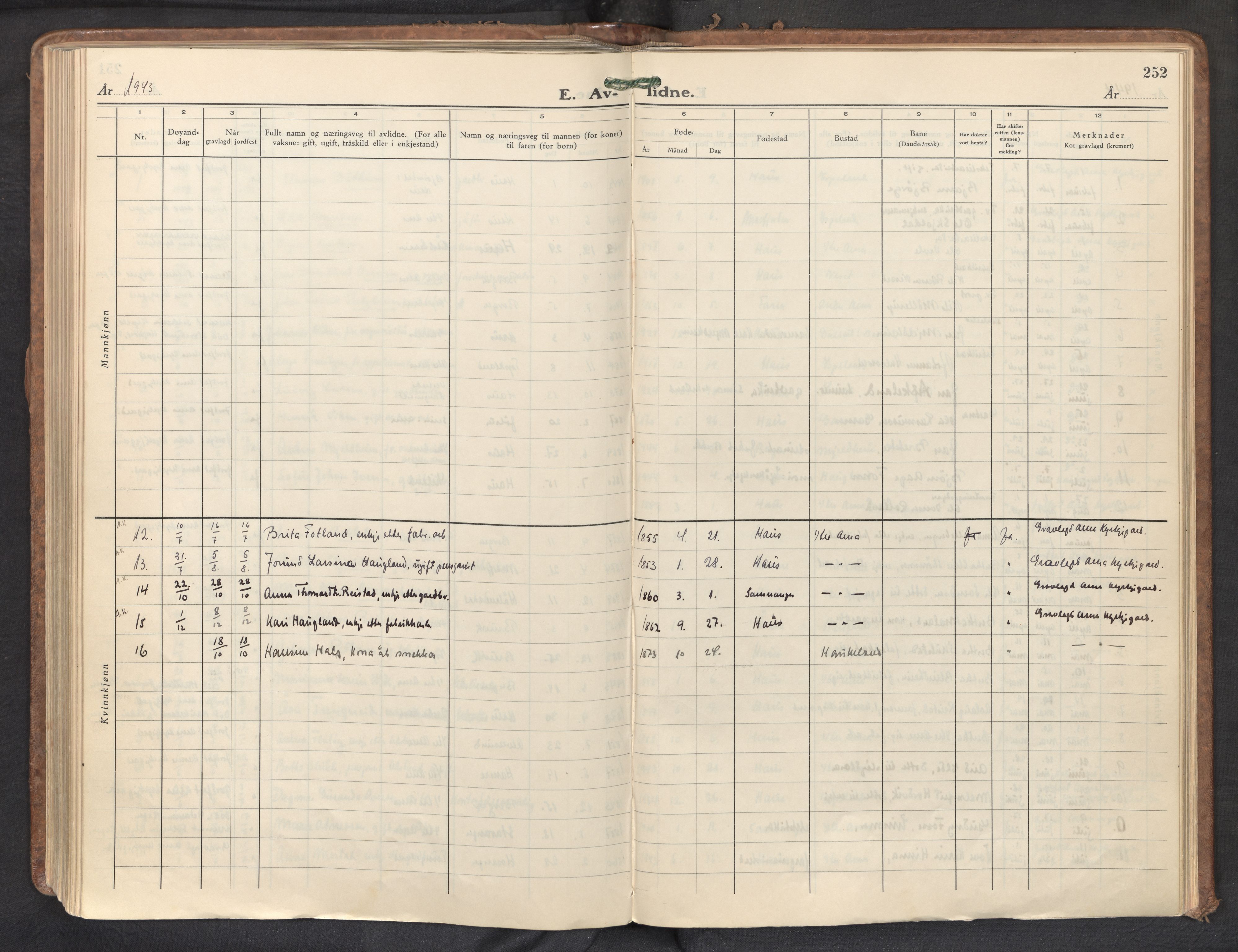 Haus sokneprestembete, AV/SAB-A-75601/H/Haa: Parish register (official) no. D 5, 1939-1950, p. 252