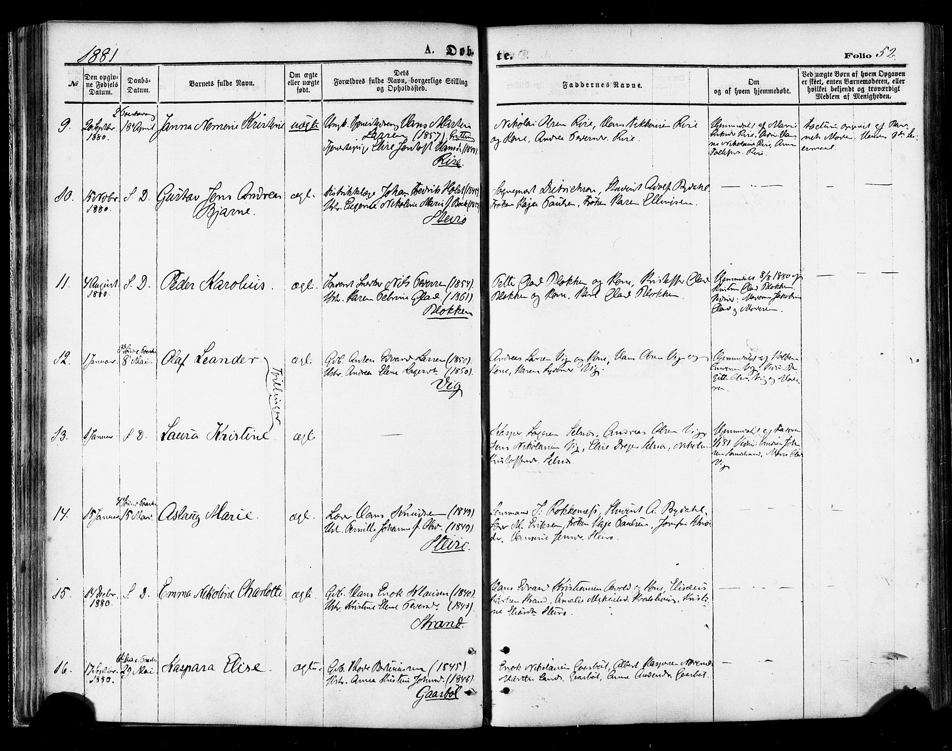 Ministerialprotokoller, klokkerbøker og fødselsregistre - Nordland, AV/SAT-A-1459/895/L1370: Parish register (official) no. 895A05, 1873-1884, p. 52