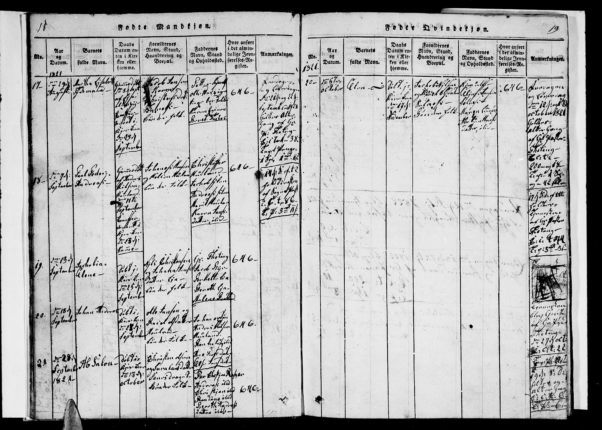Ministerialprotokoller, klokkerbøker og fødselsregistre - Nordland, SAT/A-1459/839/L0571: Parish register (copy) no. 839C01, 1820-1840, p. 18-19