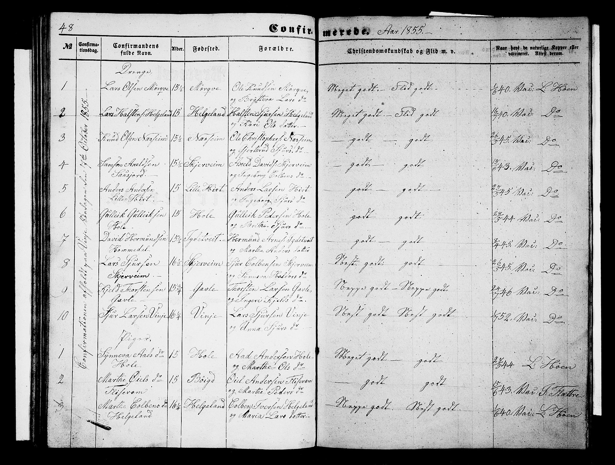 Vossestrand Sokneprestembete, AV/SAB-A-79101/H/Hab: Parish register (copy) no. B 1, 1855-1867, p. 48