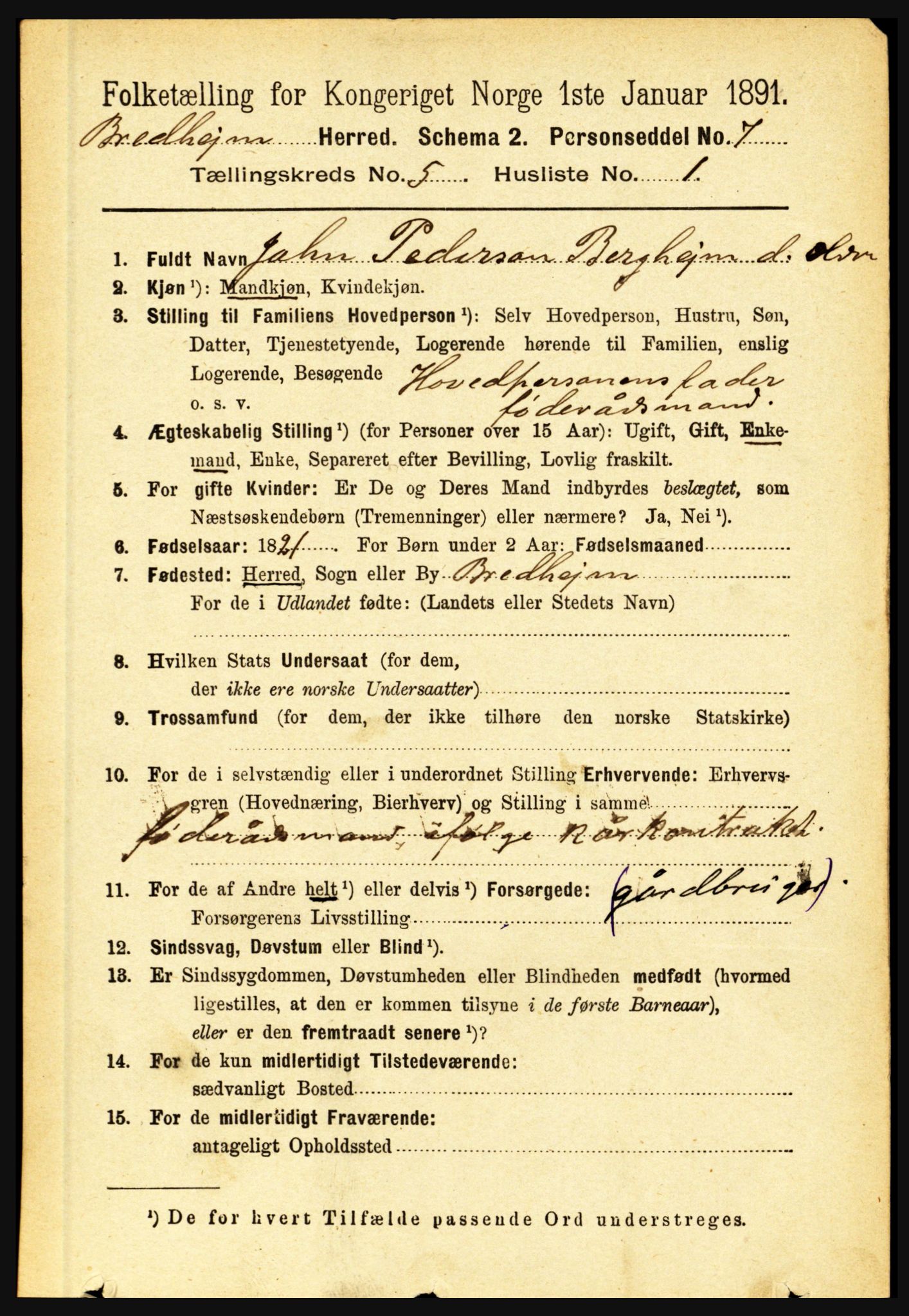 RA, 1891 census for 1446 Breim, 1891, p. 1742