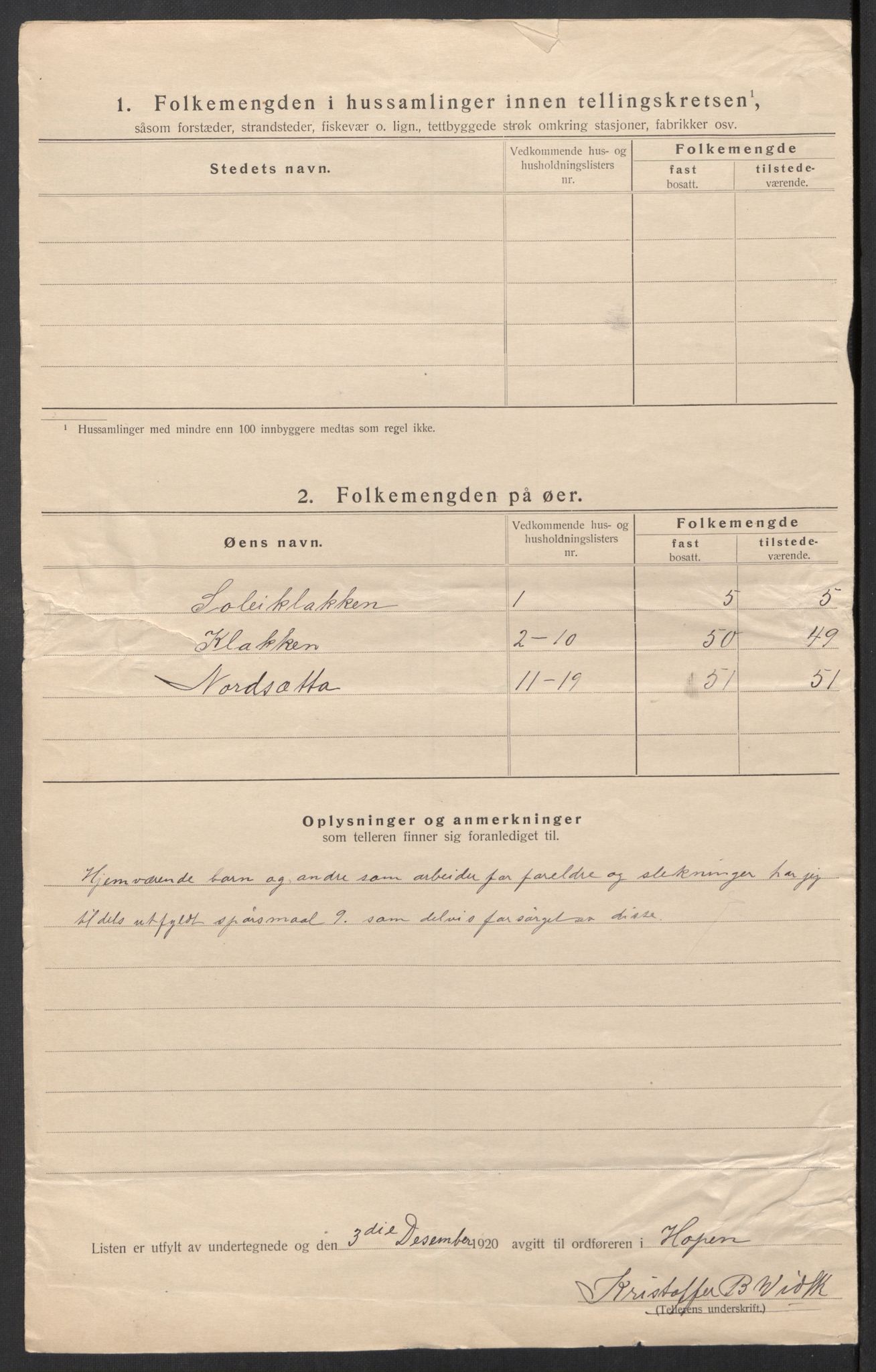 SAT, 1920 census for Hopen, 1920, p. 12