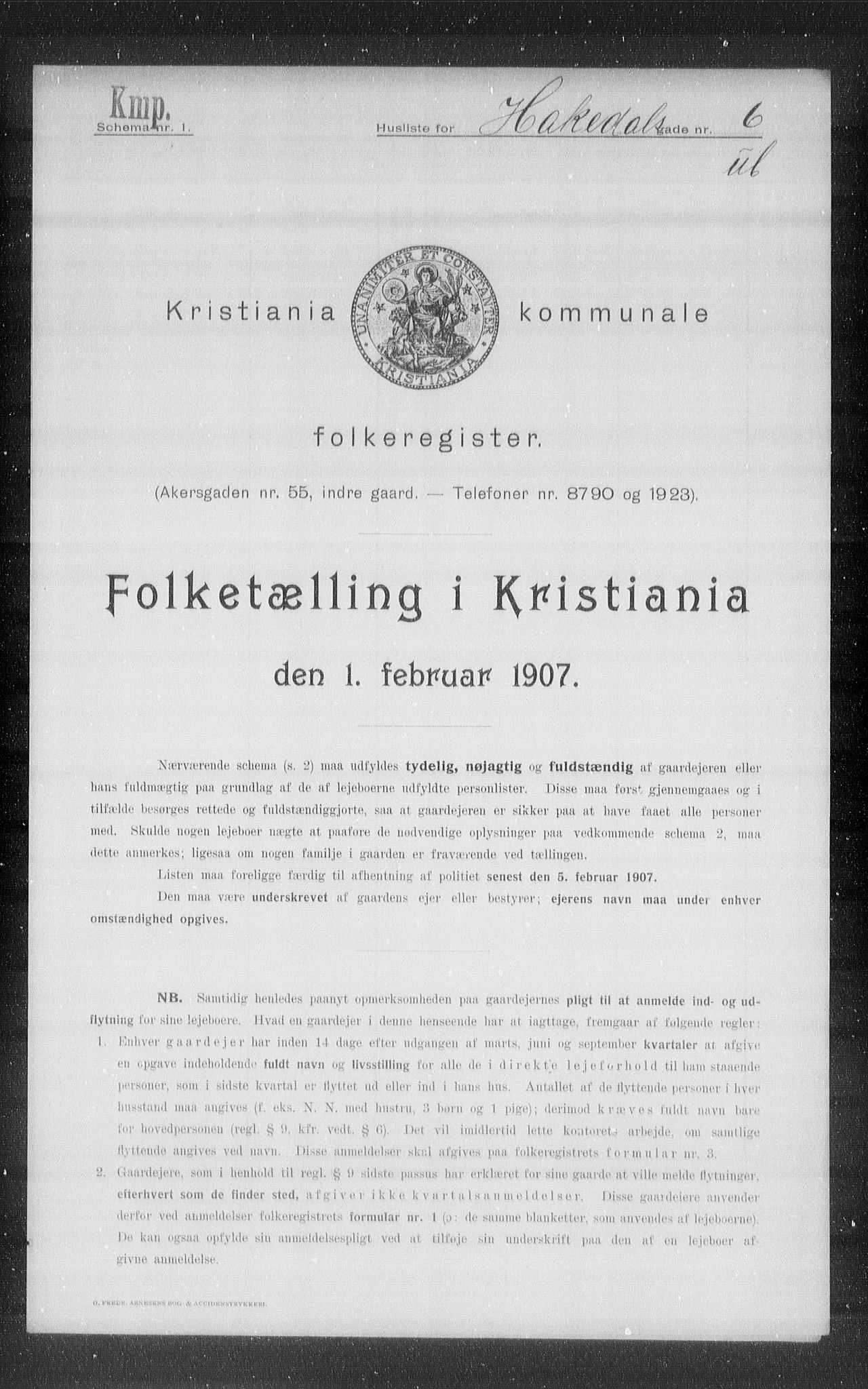 OBA, Municipal Census 1907 for Kristiania, 1907, p. 17452