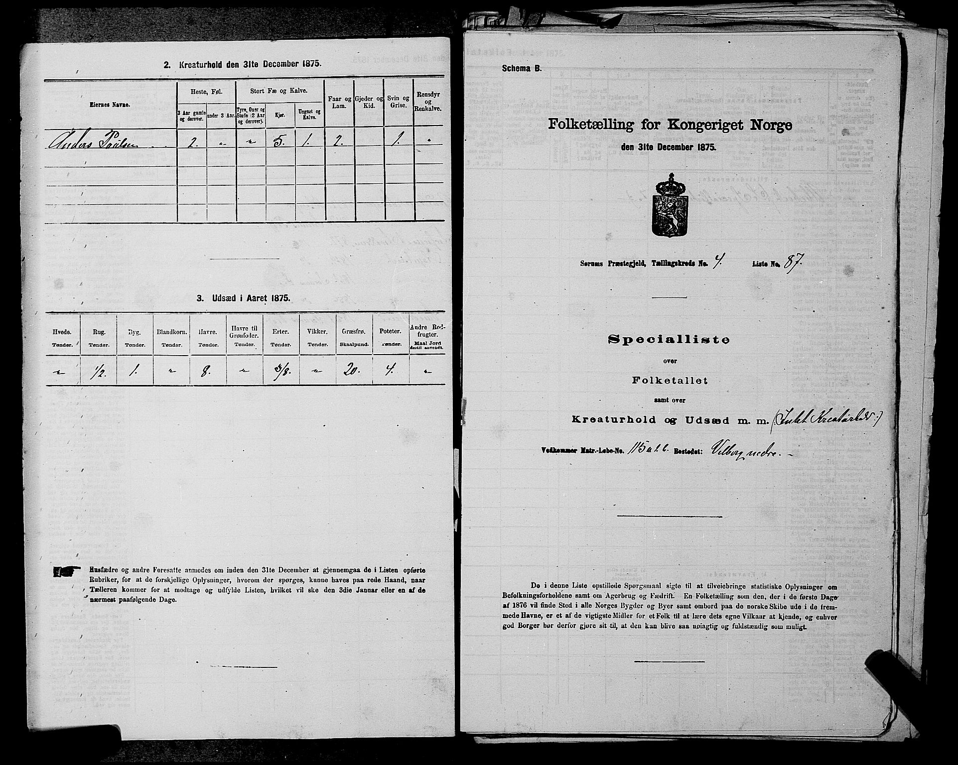 RA, 1875 census for 0226P Sørum, 1875, p. 635