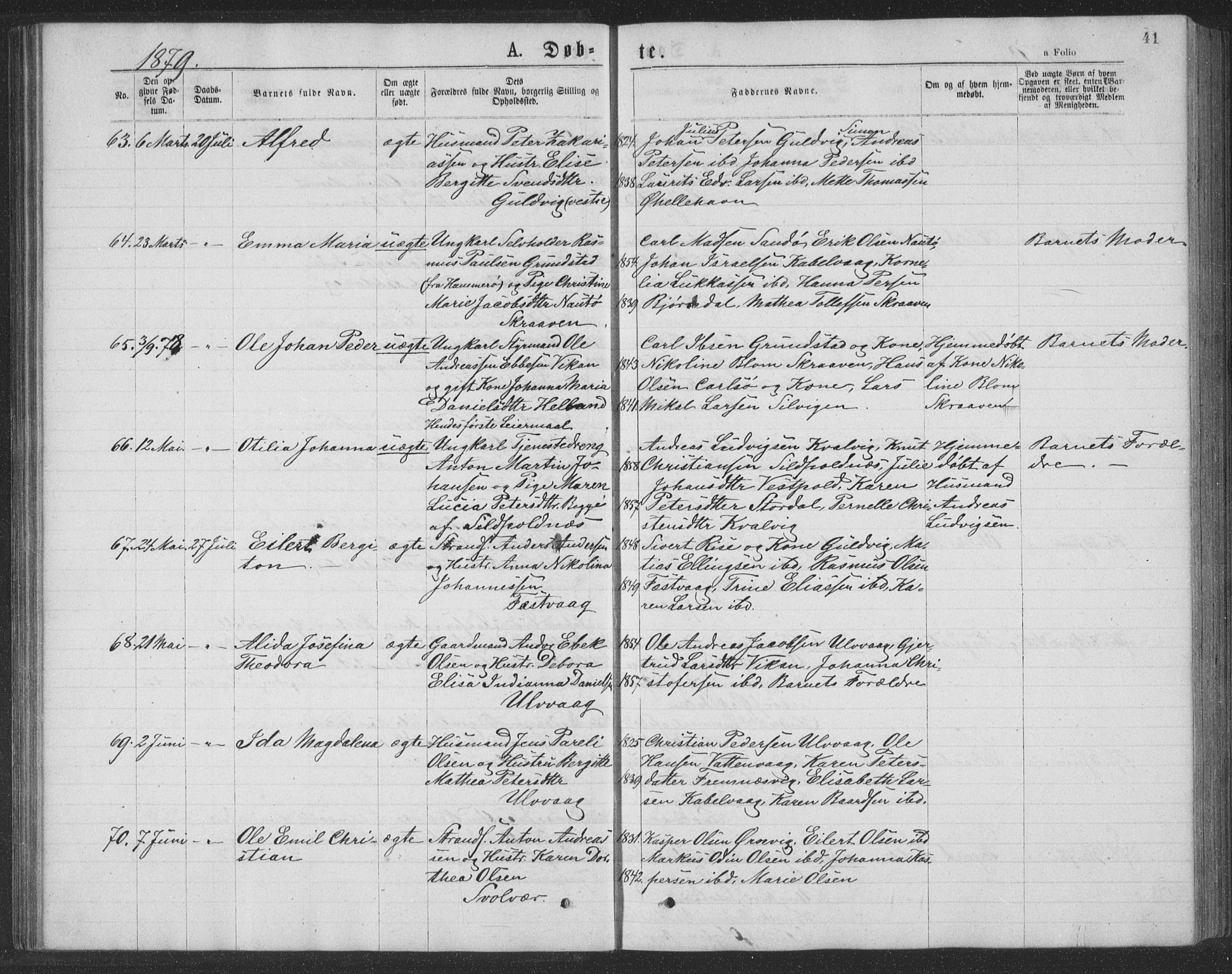 Ministerialprotokoller, klokkerbøker og fødselsregistre - Nordland, SAT/A-1459/874/L1075: Parish register (copy) no. 874C04, 1876-1883, p. 41