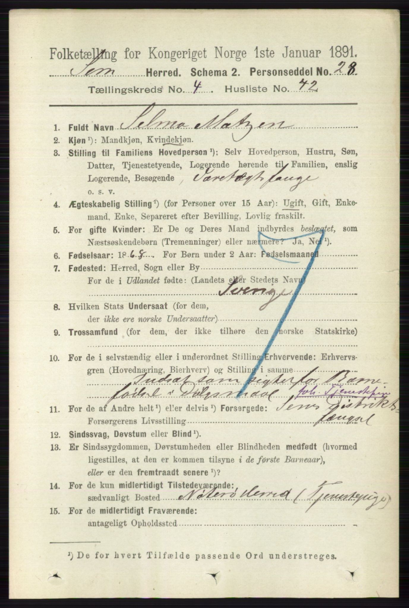 RA, 1891 census for 0721 Sem, 1891, p. 1865