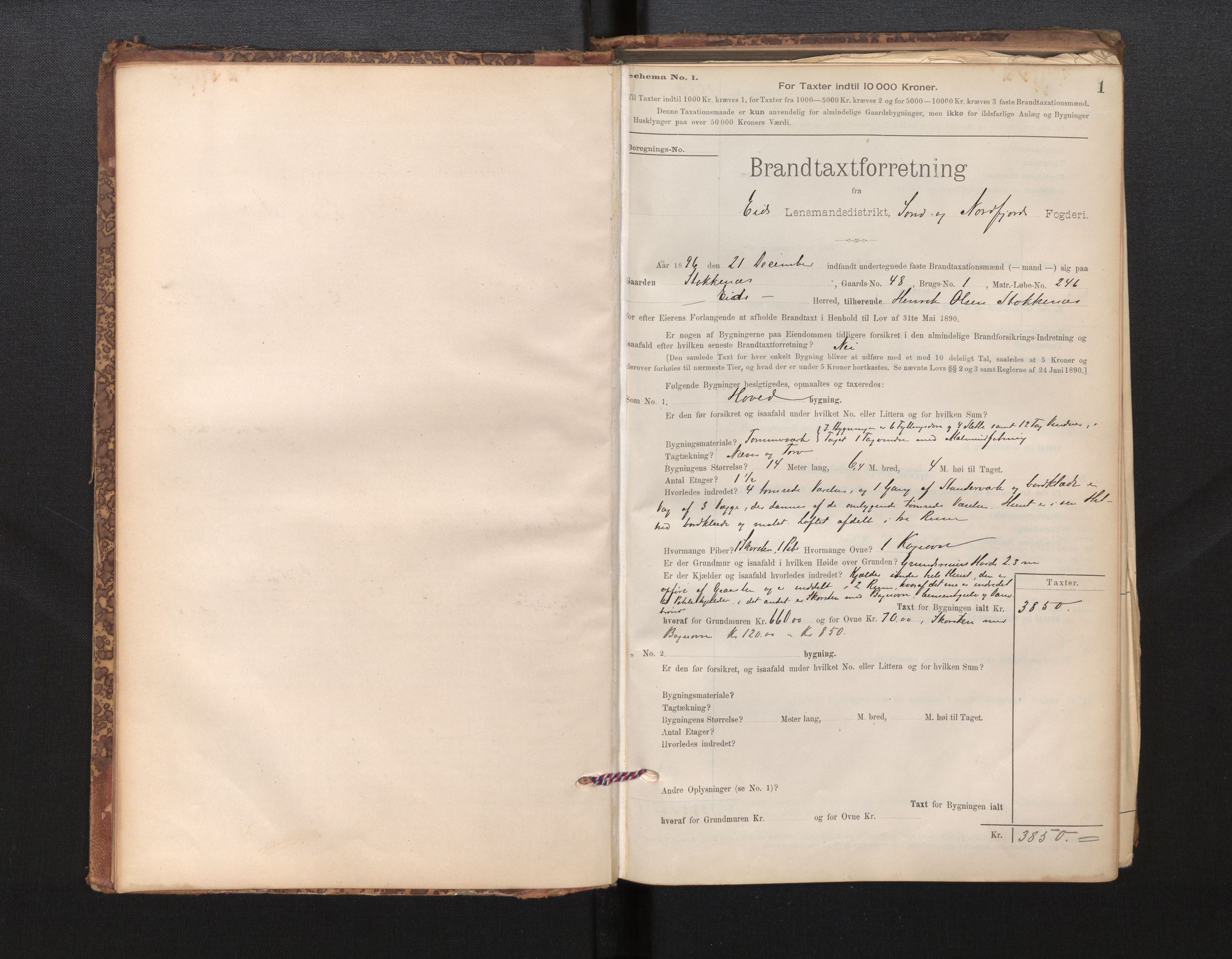 Lensmannen i Eid, AV/SAB-A-27001/0012/L0007: Branntakstprotokoll, skjematakst, 1896-1929, p. 1