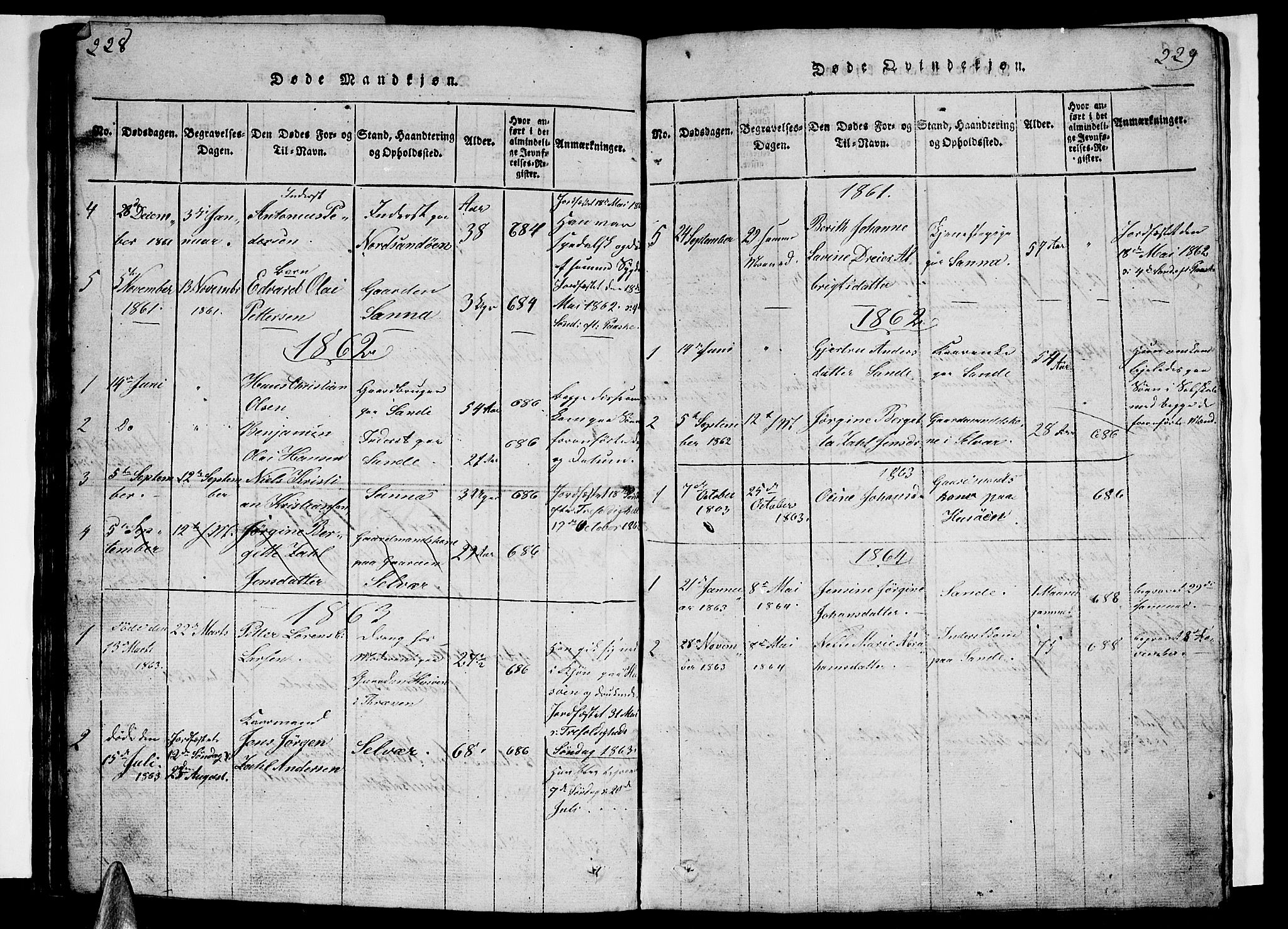 Ministerialprotokoller, klokkerbøker og fødselsregistre - Nordland, SAT/A-1459/840/L0581: Parish register (copy) no. 840C01, 1820-1873, p. 228-229
