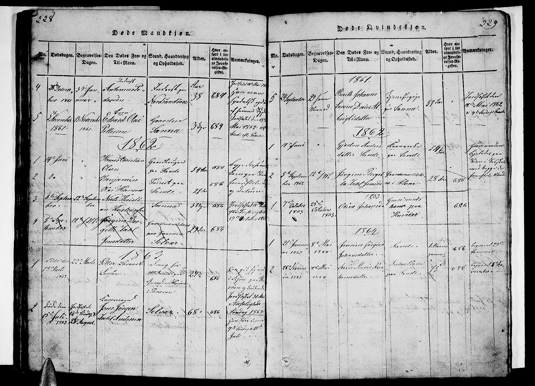 Ministerialprotokoller, klokkerbøker og fødselsregistre - Nordland, AV/SAT-A-1459/840/L0581: Parish register (copy) no. 840C01, 1820-1873, p. 228-229