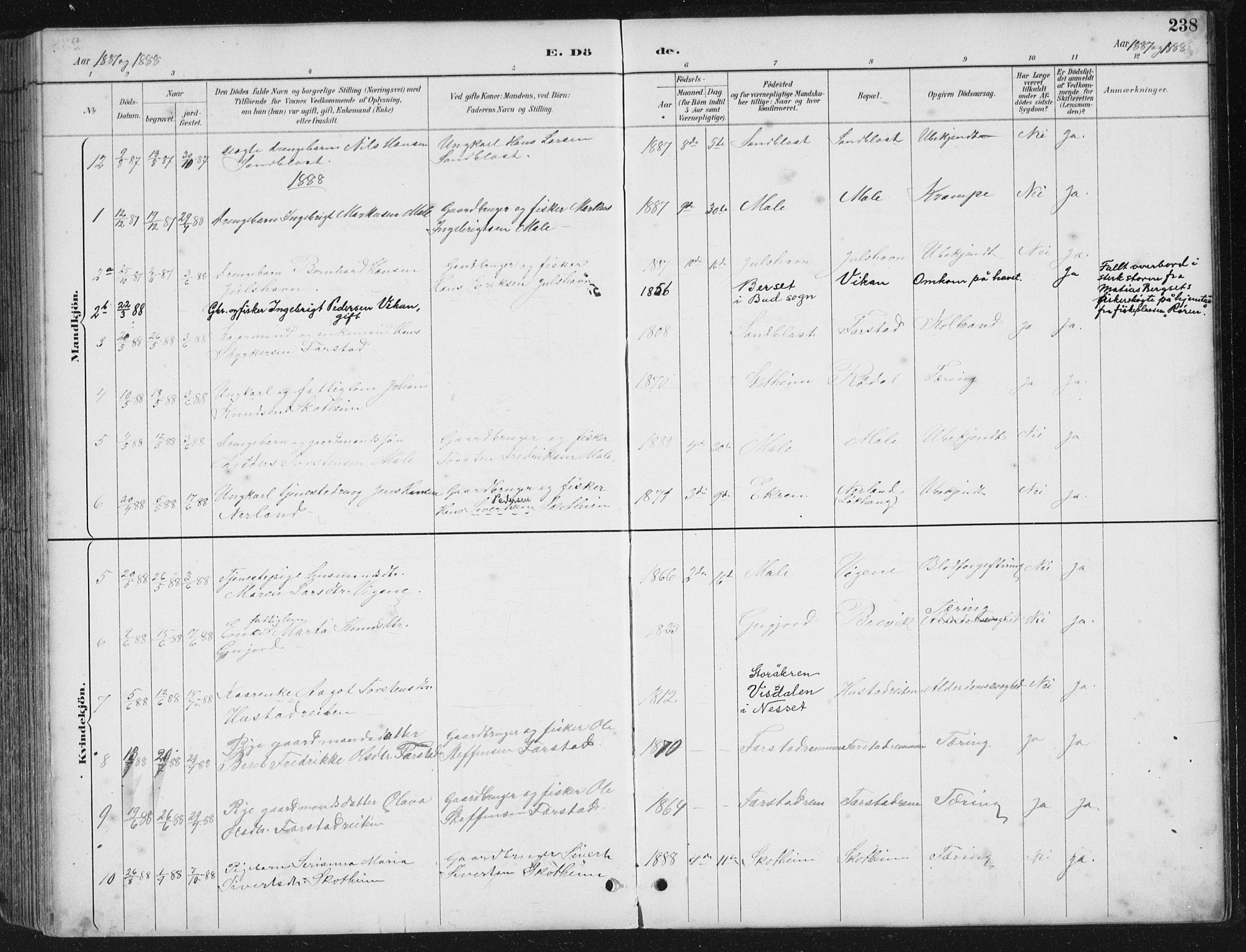 Ministerialprotokoller, klokkerbøker og fødselsregistre - Møre og Romsdal, AV/SAT-A-1454/567/L0783: Parish register (copy) no. 567C03, 1887-1903, p. 238