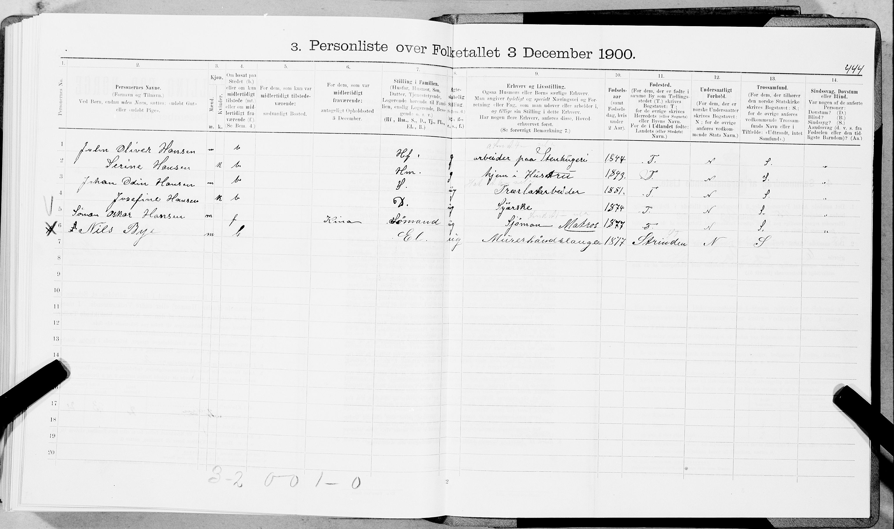 SAT, 1900 census for Trondheim, 1900, p. 4452