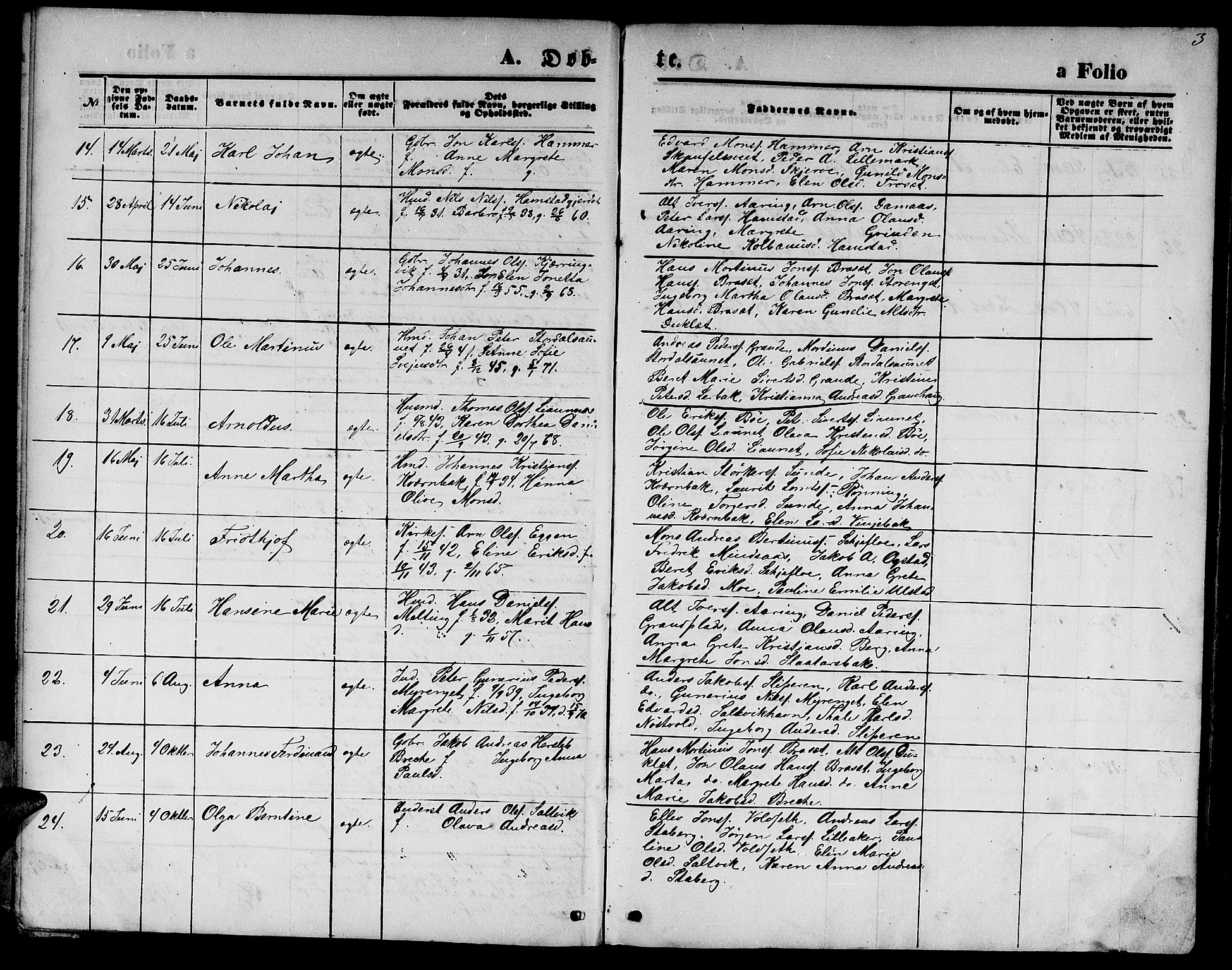 Ministerialprotokoller, klokkerbøker og fødselsregistre - Nord-Trøndelag, SAT/A-1458/733/L0326: Parish register (copy) no. 733C01, 1871-1887, p. 3