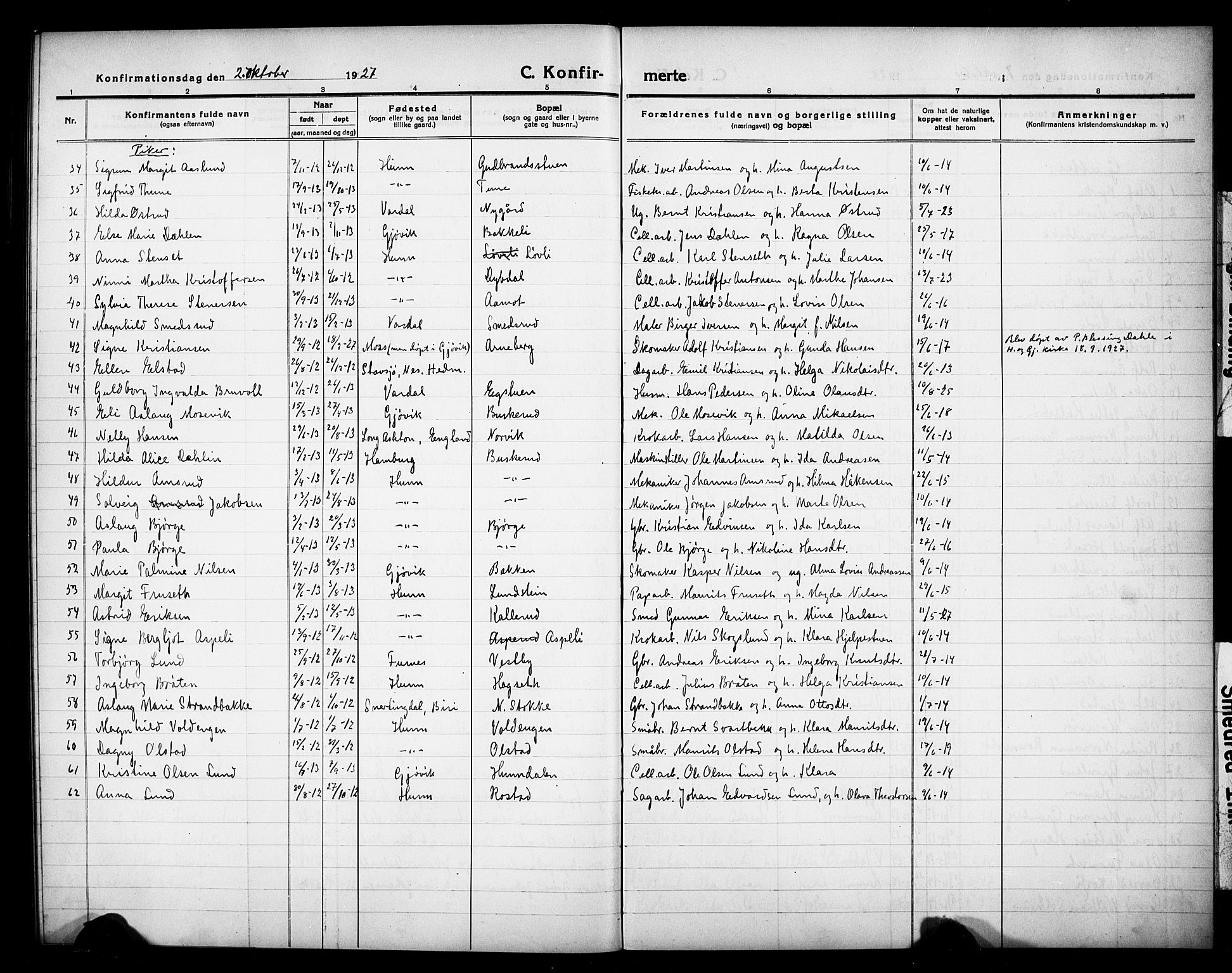 Vardal prestekontor, AV/SAH-PREST-100/H/Ha/Hab/L0016: Parish register (copy) no. 16, 1915-1929