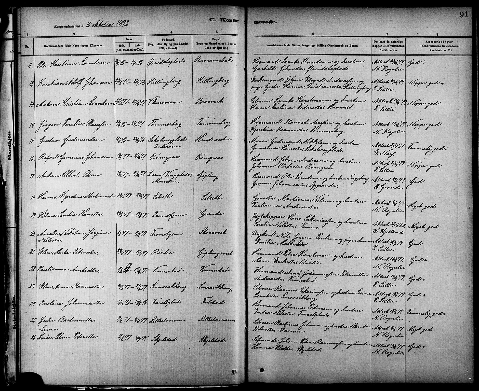 Ministerialprotokoller, klokkerbøker og fødselsregistre - Nord-Trøndelag, SAT/A-1458/744/L0423: Parish register (copy) no. 744C02, 1886-1905, p. 91