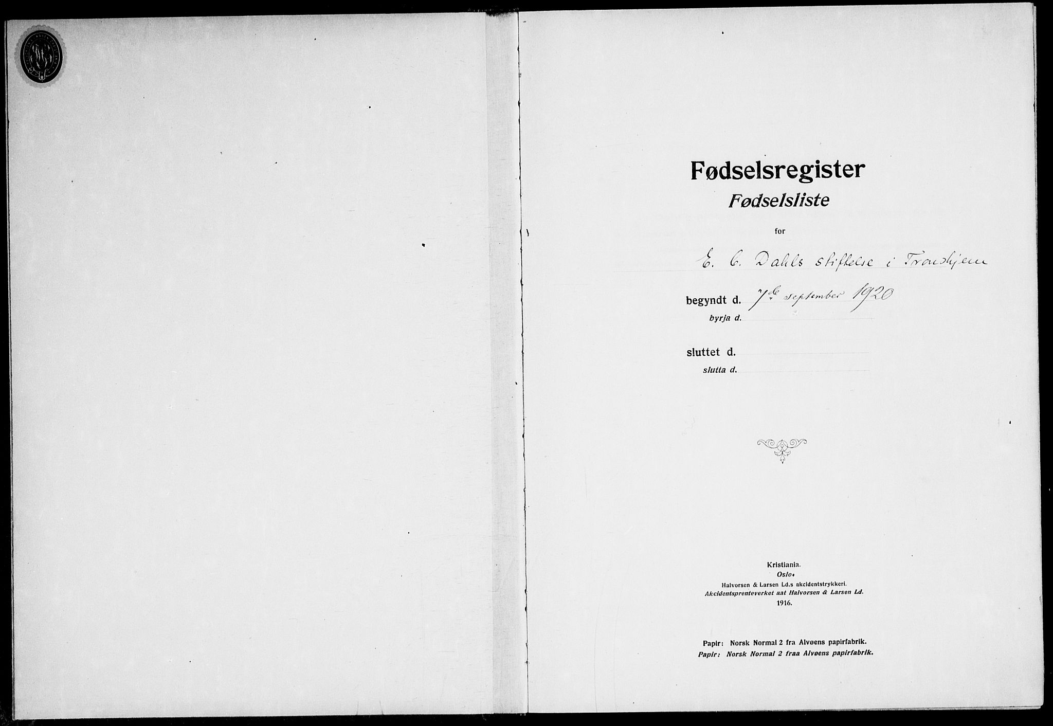 Ministerialprotokoller, klokkerbøker og fødselsregistre - Sør-Trøndelag, SAT/A-1456/600/L0003: Birth register no. 600.II.4.2, 1920-1924