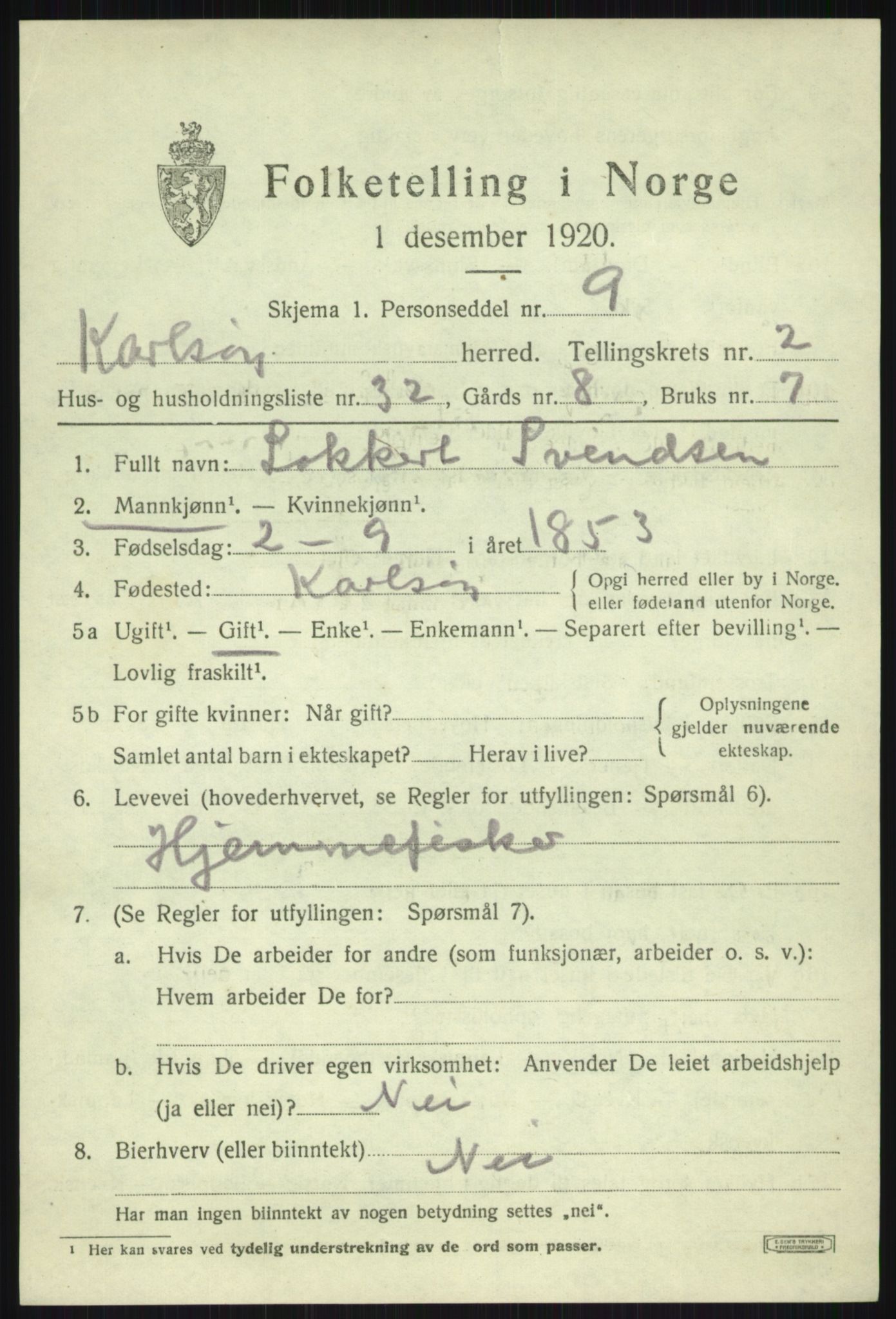 SATØ, 1920 census for Karlsøy, 1920, p. 1607