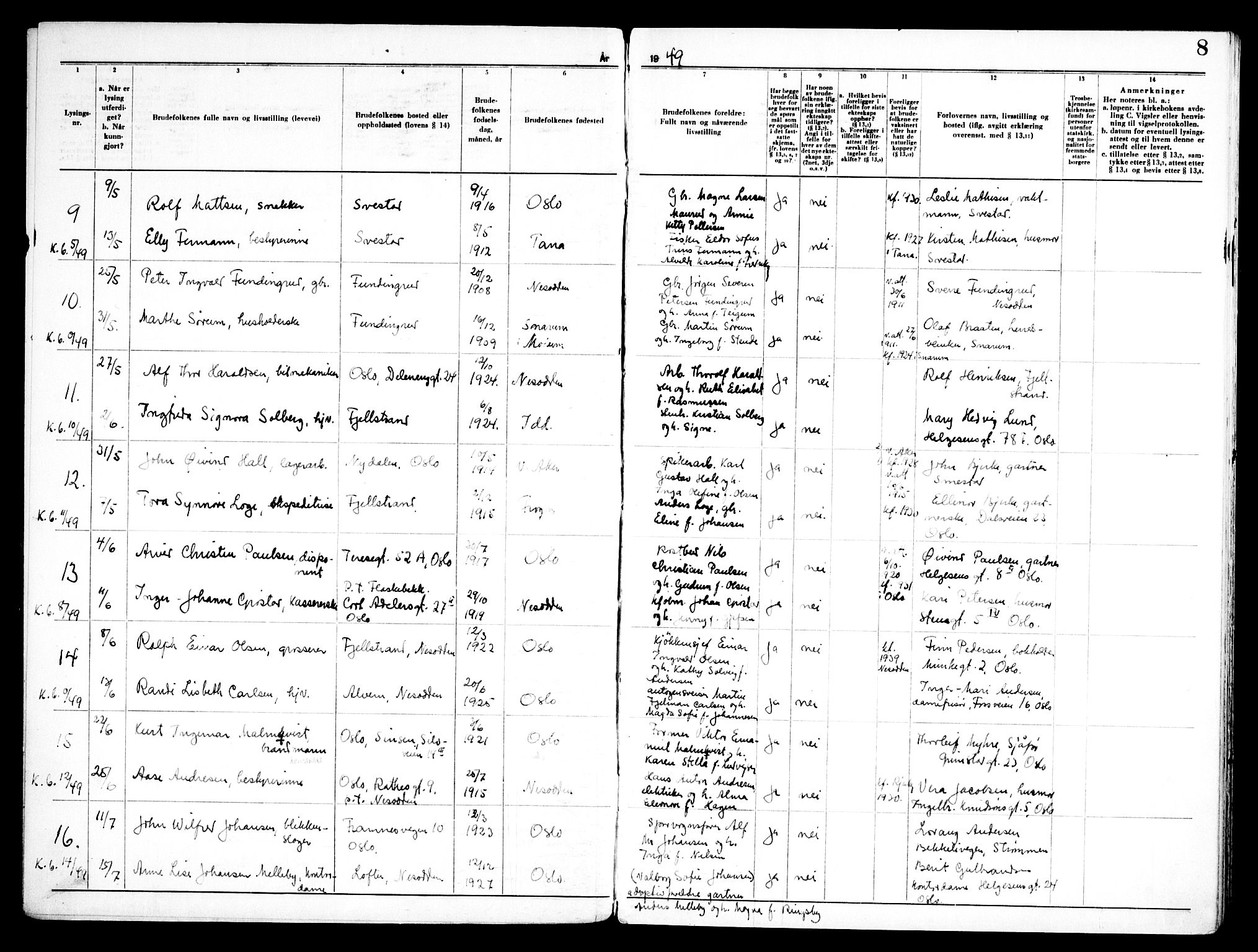 Nesodden prestekontor Kirkebøker, AV/SAO-A-10013/H/Ha/L0002: Banns register no. 2, 1948-1973, p. 8