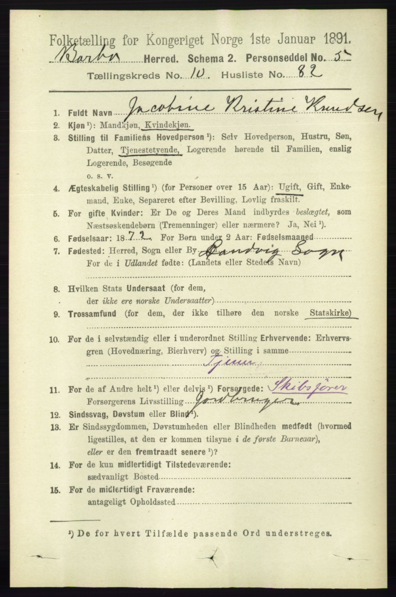 RA, 1891 census for 0990 Barbu, 1891, p. 8292