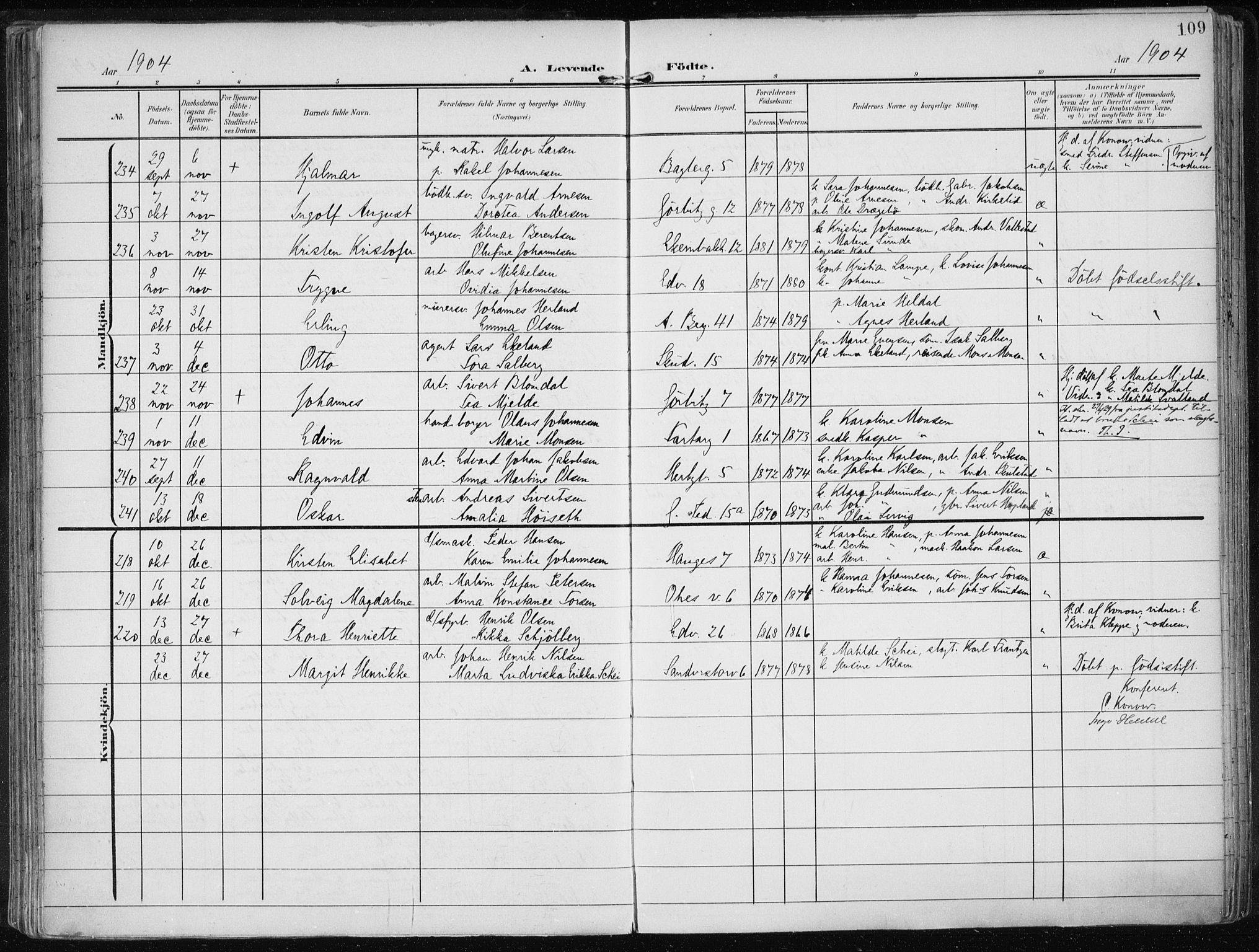 Sandviken Sokneprestembete, AV/SAB-A-77601/H/Ha/L0006: Parish register (official) no. B 3, 1901-1912, p. 109