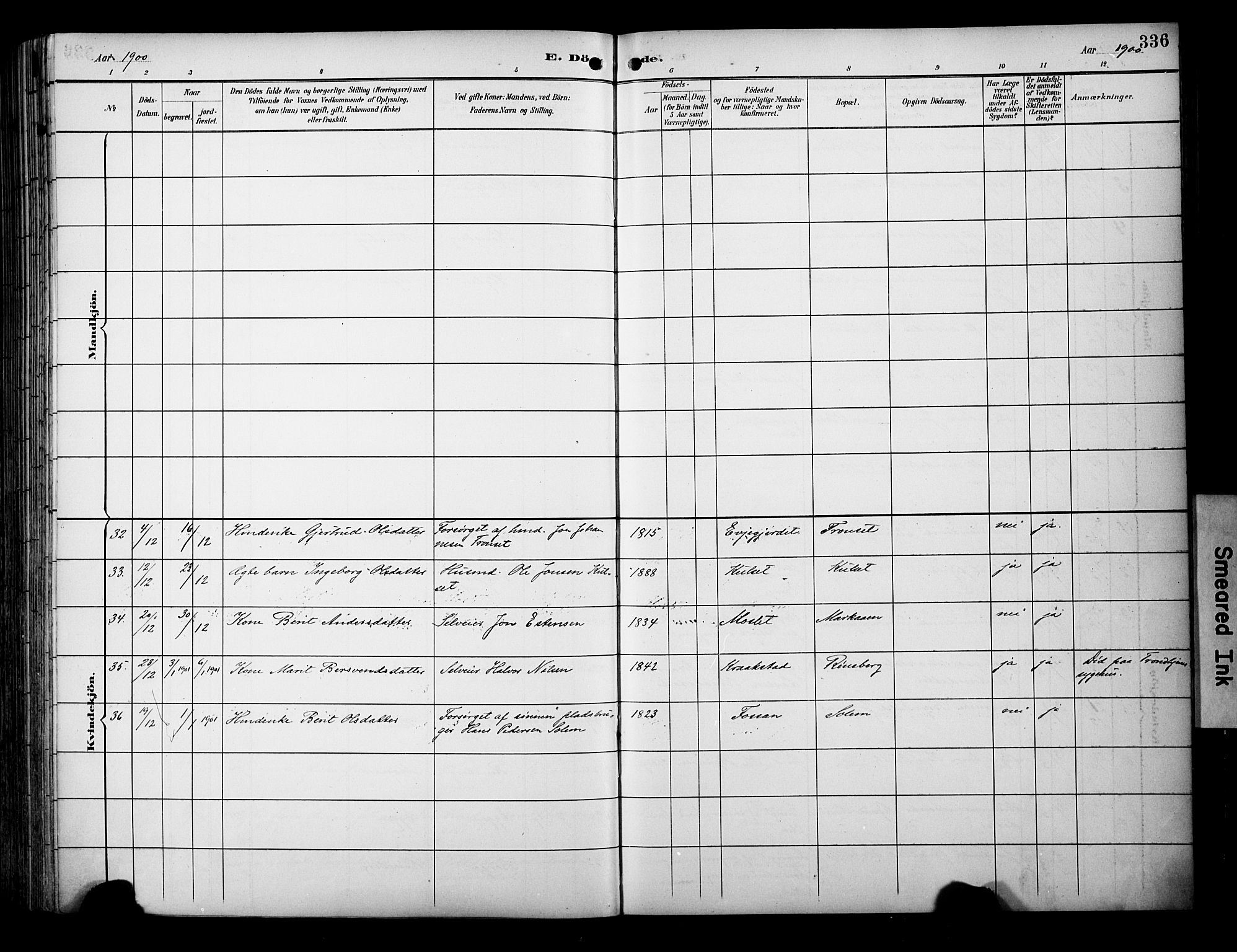 Ministerialprotokoller, klokkerbøker og fødselsregistre - Sør-Trøndelag, SAT/A-1456/695/L1149: Parish register (official) no. 695A09, 1891-1902, p. 336