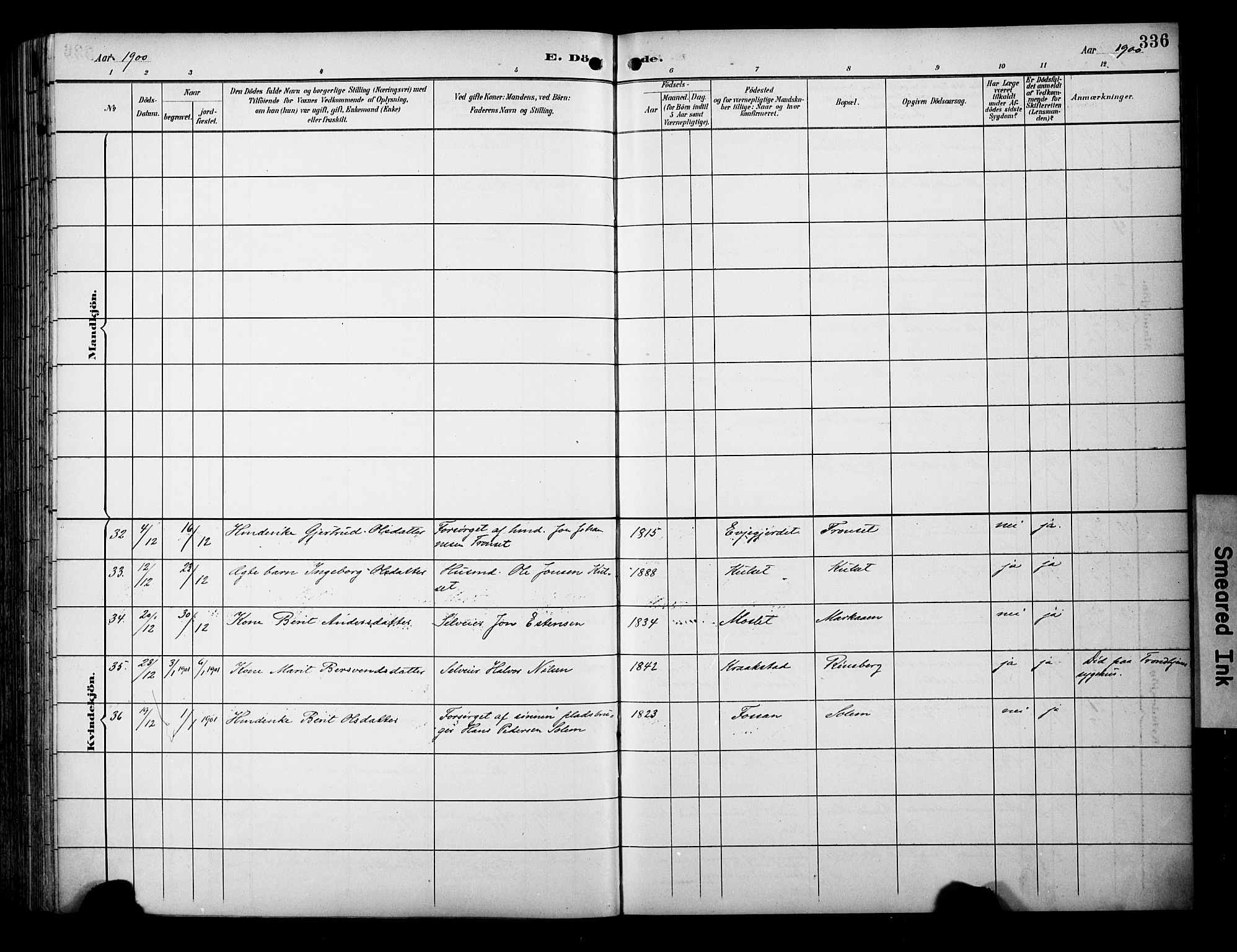 Ministerialprotokoller, klokkerbøker og fødselsregistre - Sør-Trøndelag, AV/SAT-A-1456/695/L1149: Parish register (official) no. 695A09, 1891-1902, p. 336