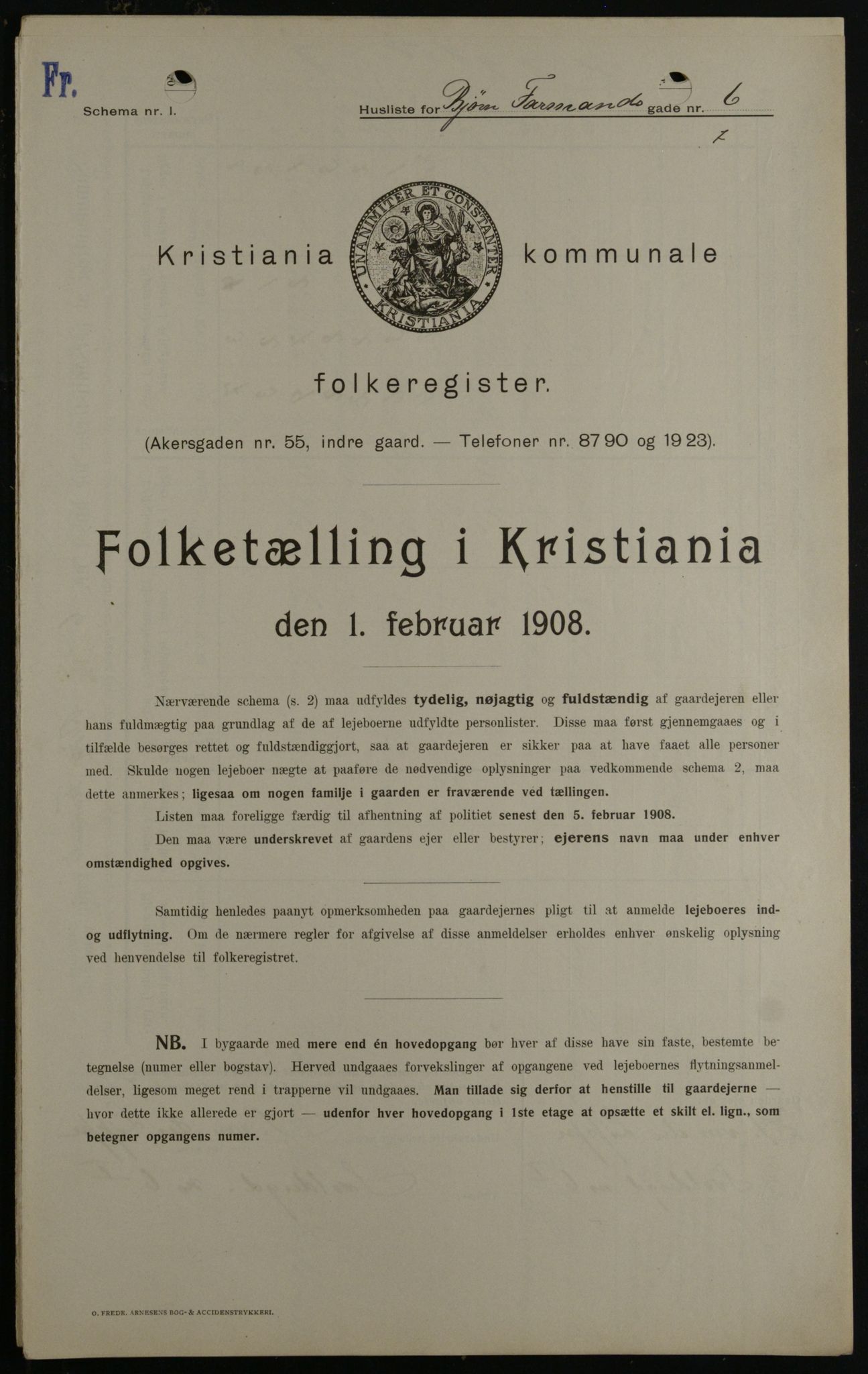 OBA, Municipal Census 1908 for Kristiania, 1908, p. 6453