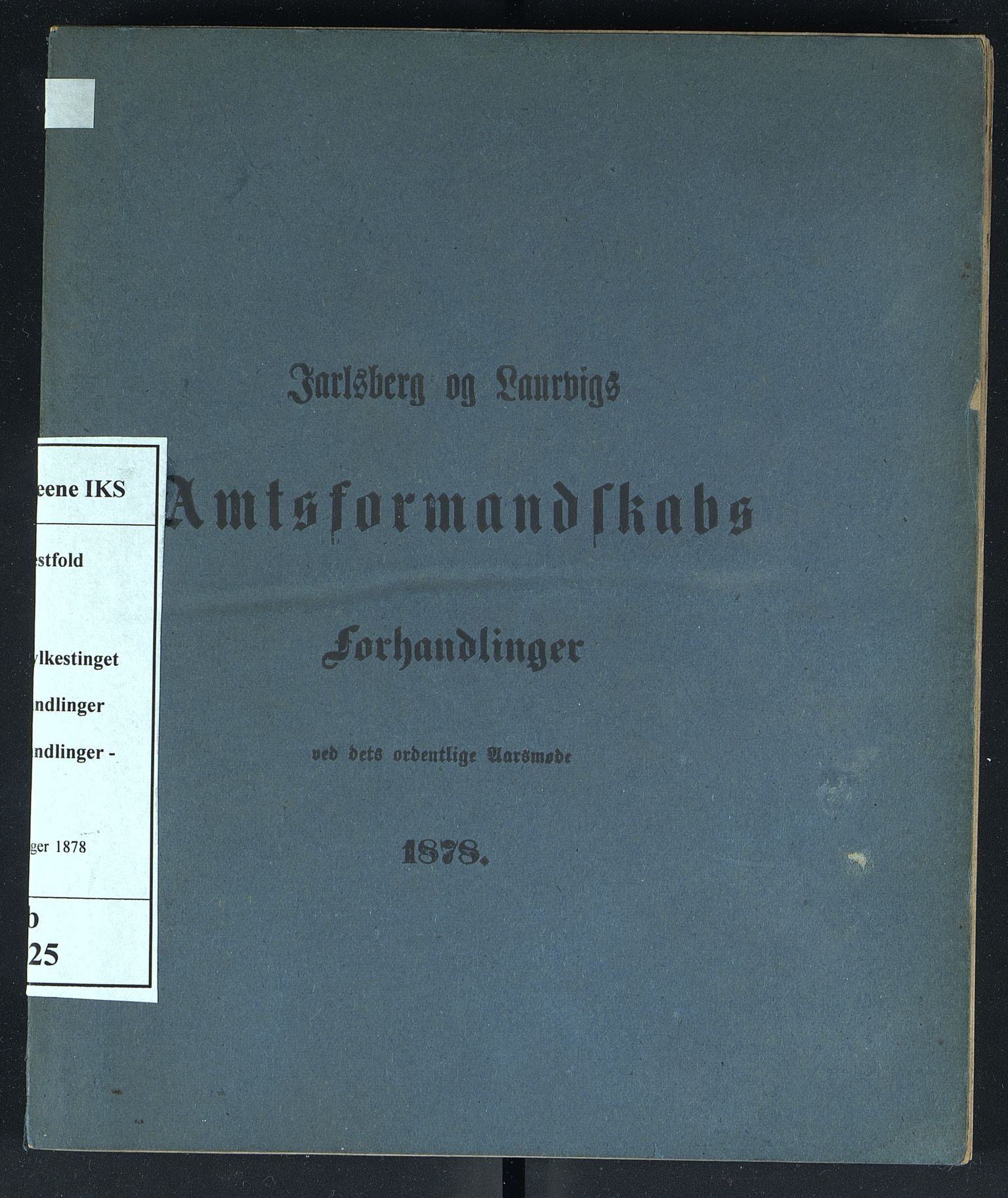 Vestfold fylkeskommune. Fylkestinget, VEMU/A-1315/A/Ab/Abb/L0025: Fylkestingsforhandlinger, 1878