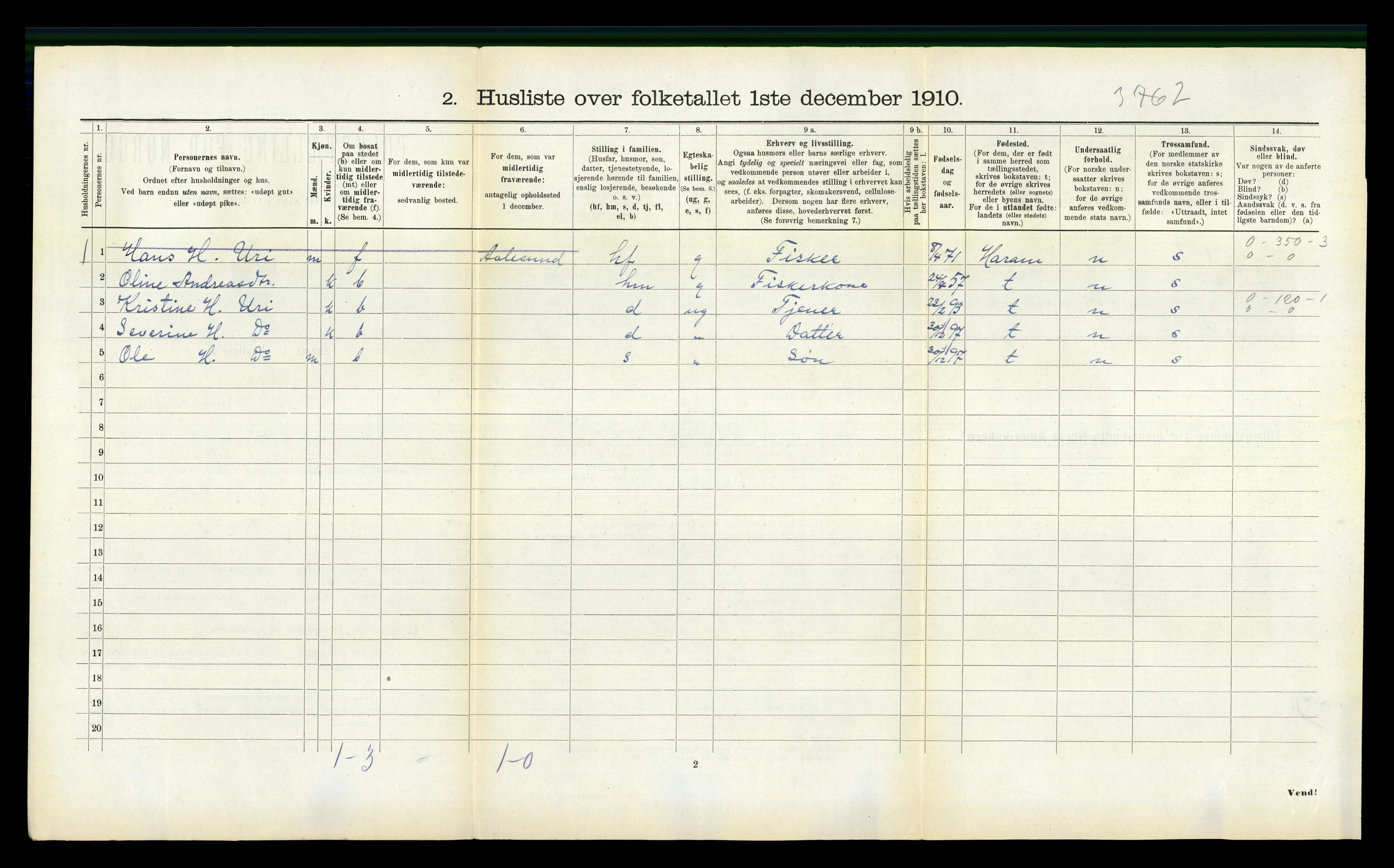 RA, 1910 census for Giske, 1910, p. 274