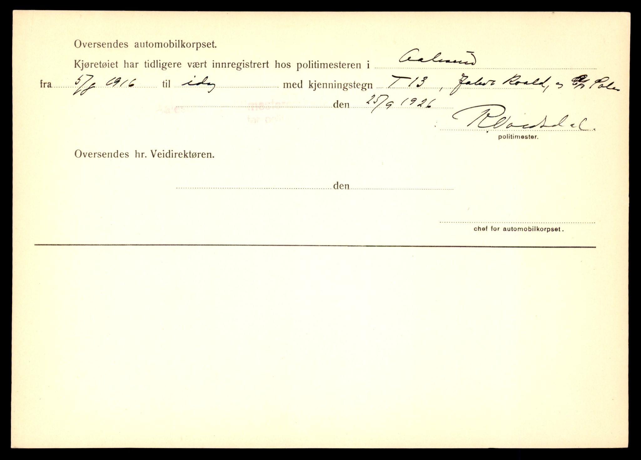 Møre og Romsdal vegkontor - Ålesund trafikkstasjon, SAT/A-4099/F/Fe/L0009: Registreringskort for kjøretøy T 896 - T 1049, 1927-1998, p. 916