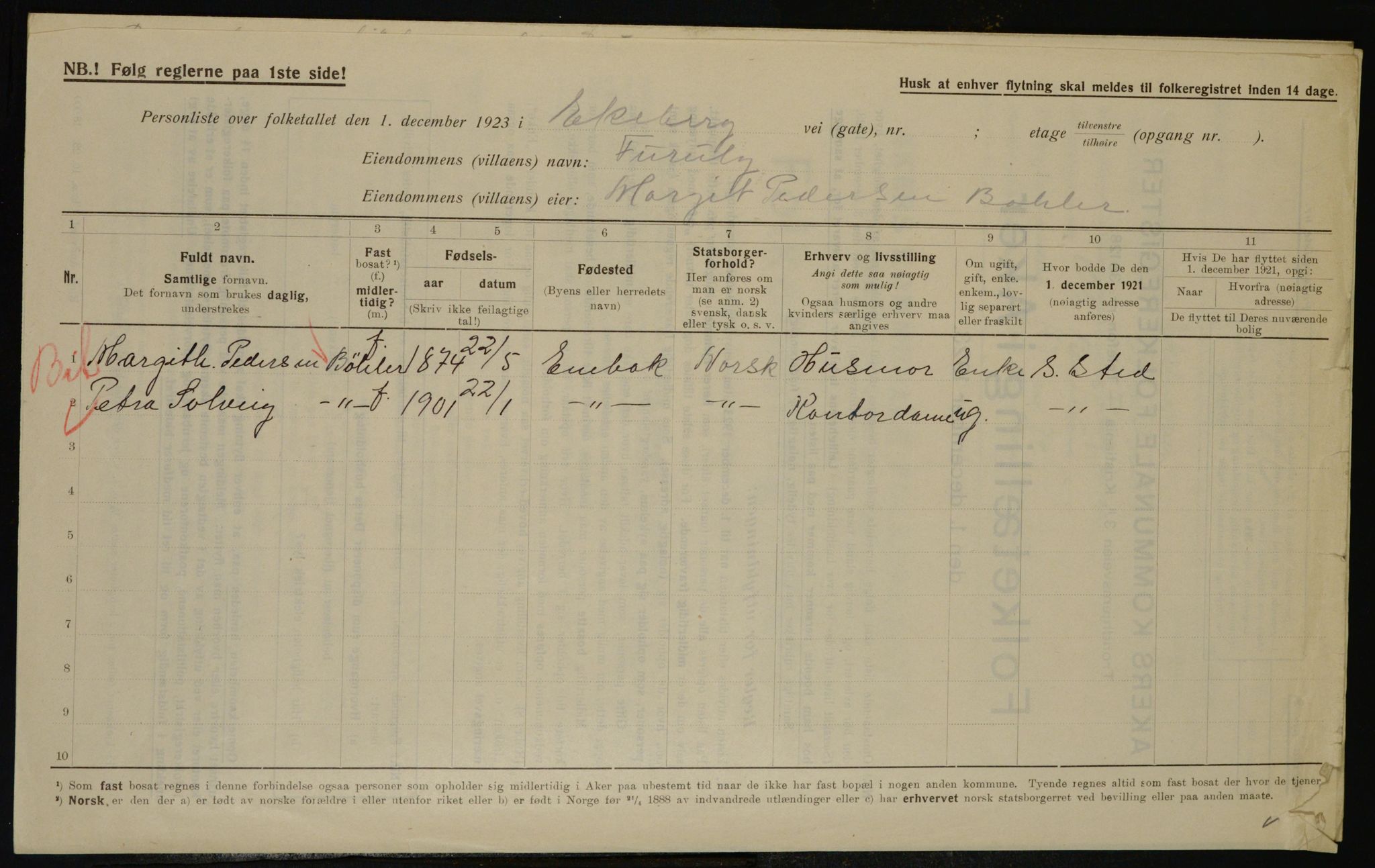 , Municipal Census 1923 for Aker, 1923, p. 37604