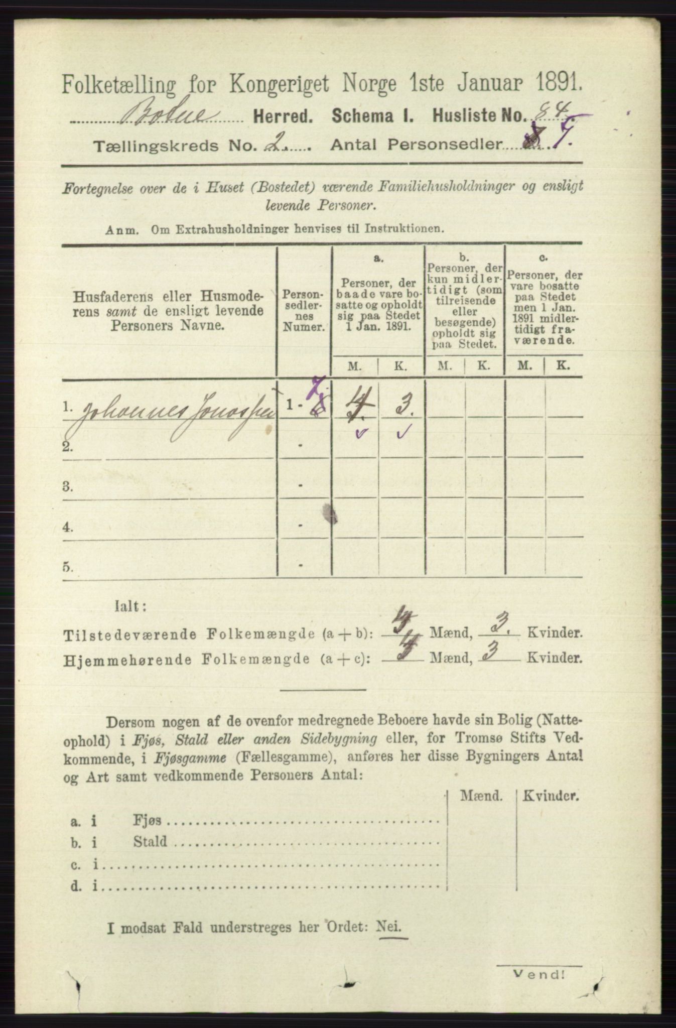 RA, 1891 census for 0715 Botne, 1891, p. 667