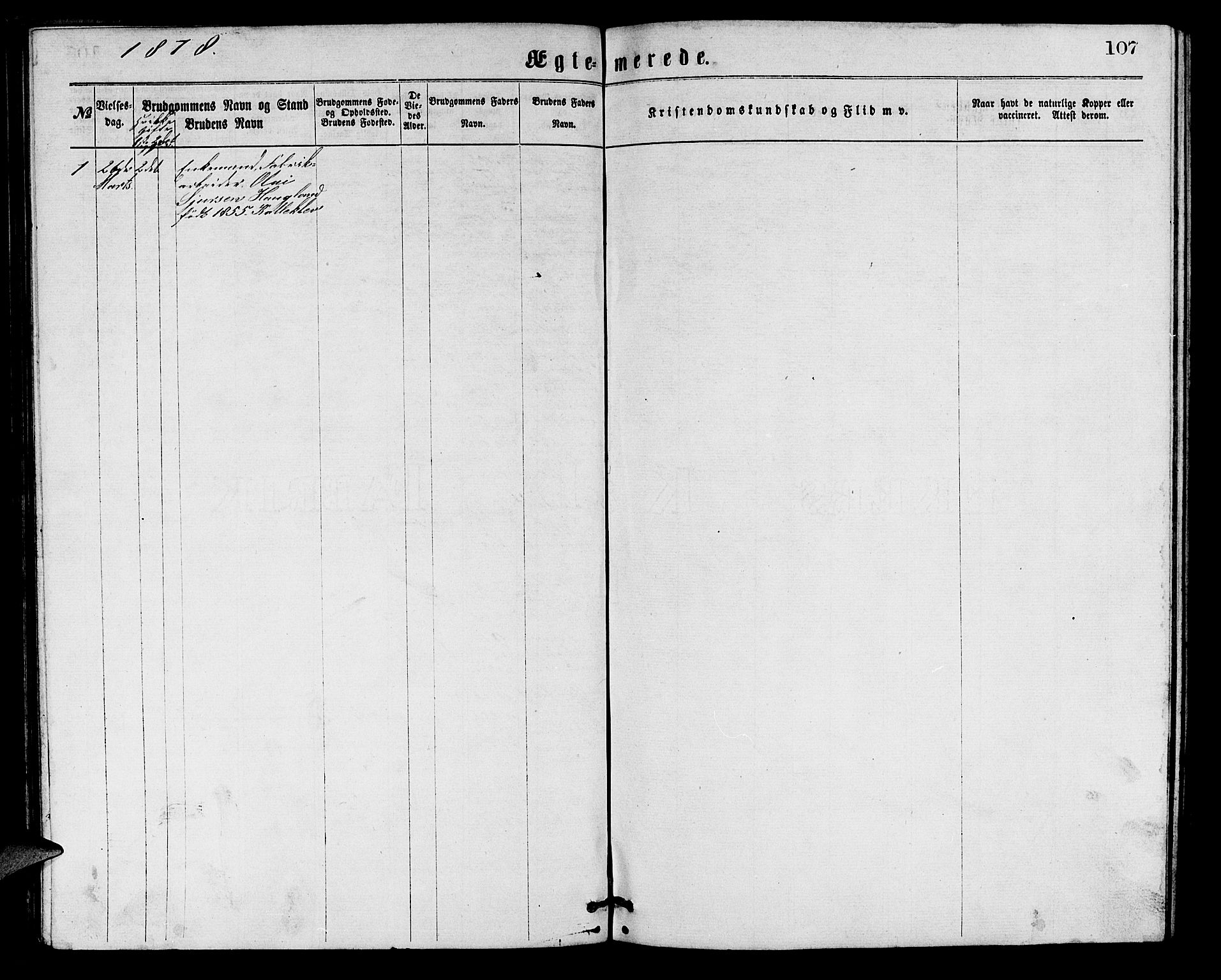 Arna Sokneprestembete, AV/SAB-A-74001/H/Ha/Hab: Parish register (copy) no. A 1, 1869-1879, p. 107