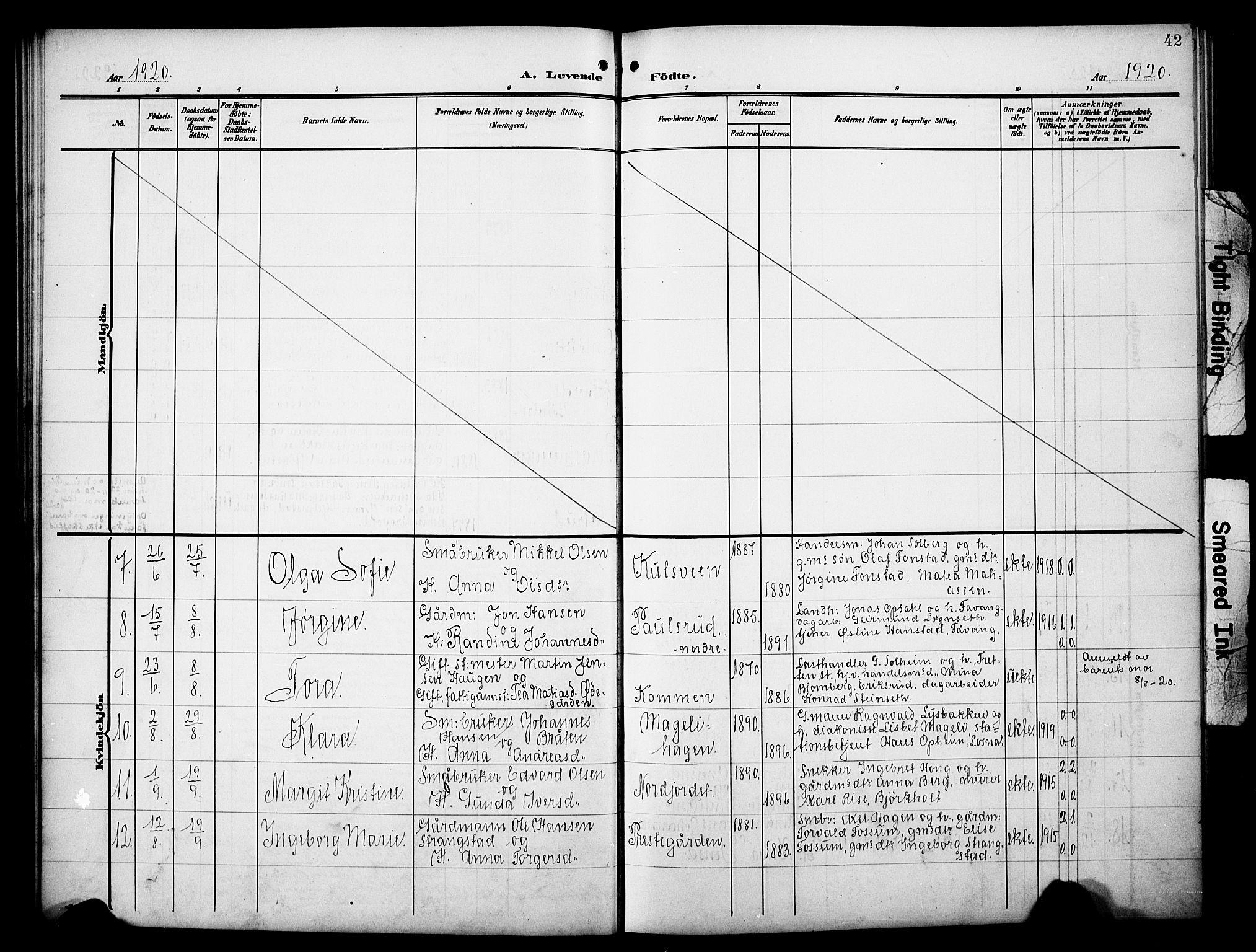 Øyer prestekontor, AV/SAH-PREST-084/H/Ha/Hab/L0006: Parish register (copy) no. 6, 1906-1929, p. 42