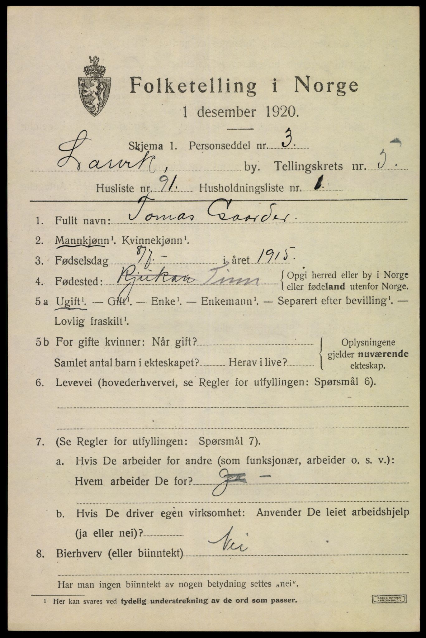 SAKO, 1920 census for Larvik, 1920, p. 17680